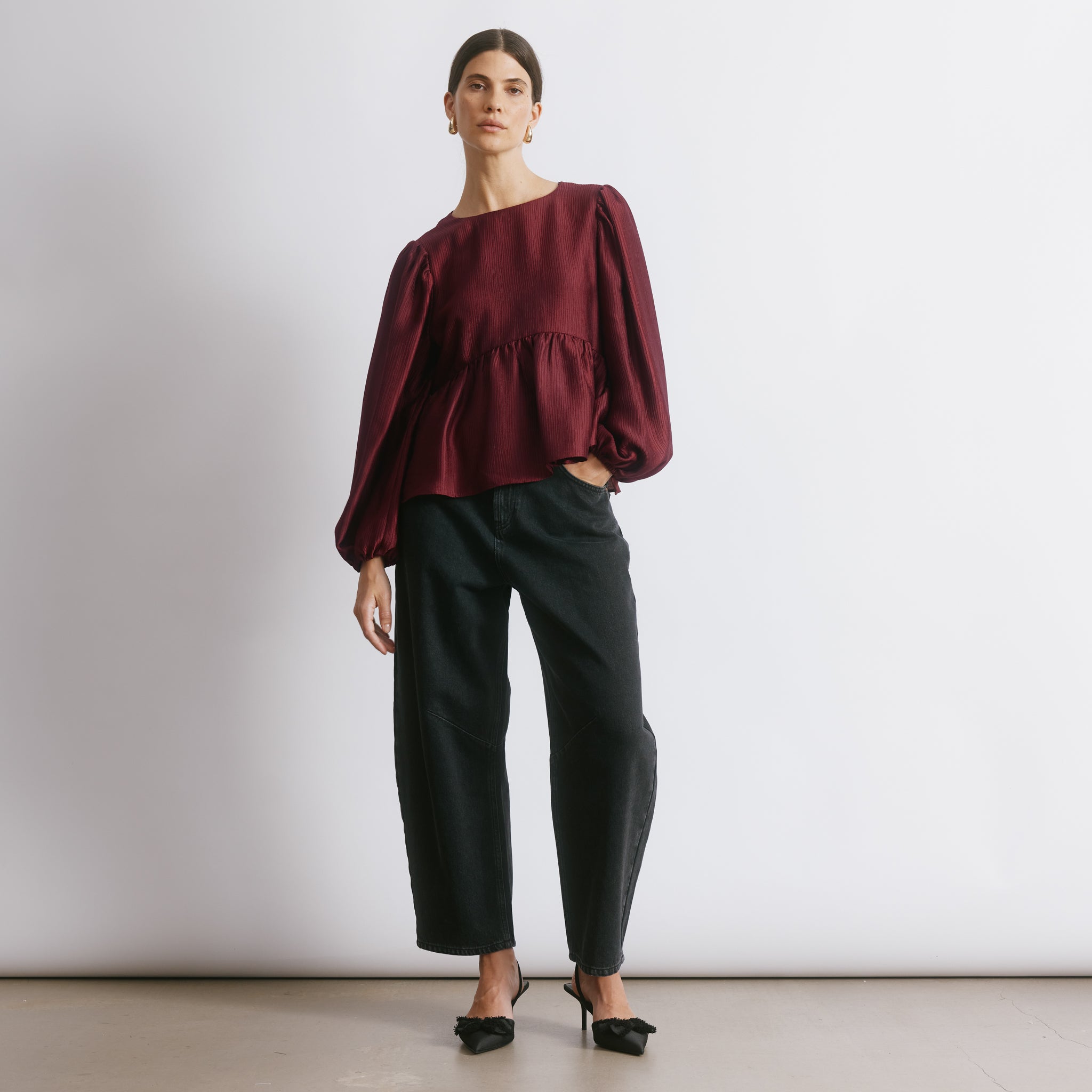 Burgundy Crinkle Satin Top