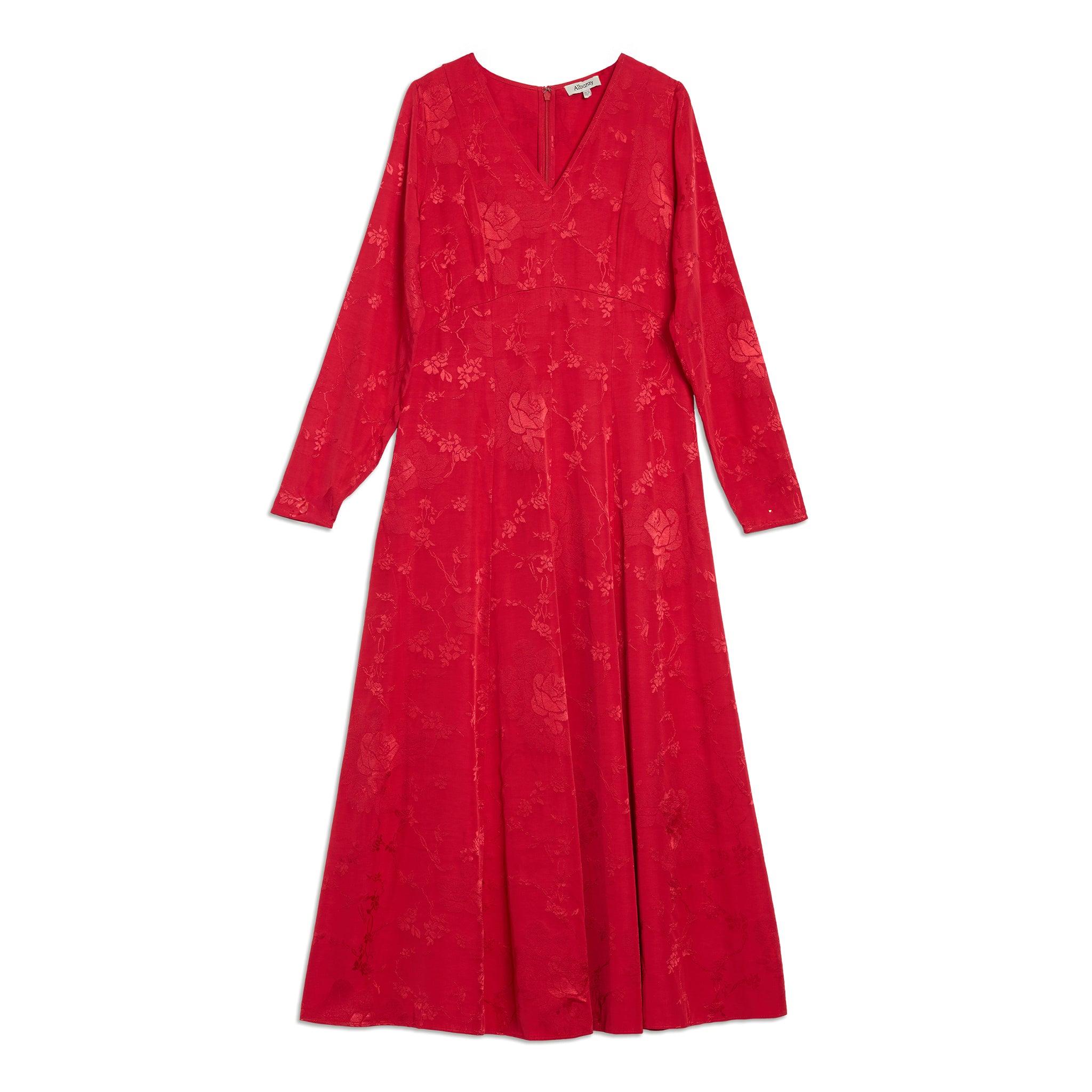 Red Jacquard Satin Midi Dress