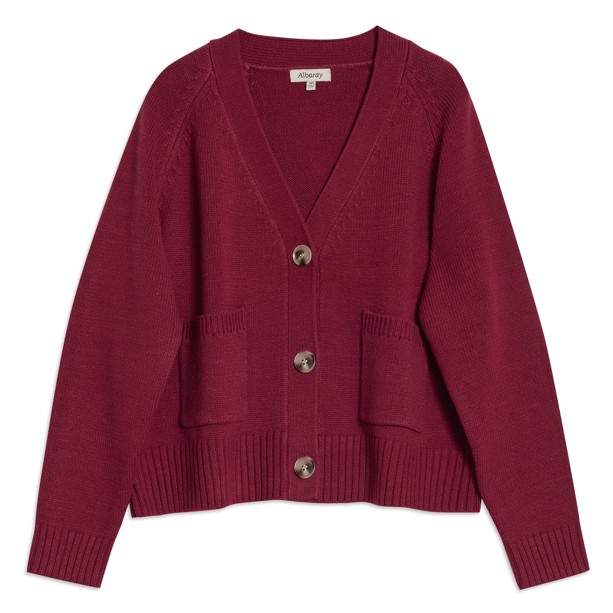 Dark Red Relaxed V Neck Cardi