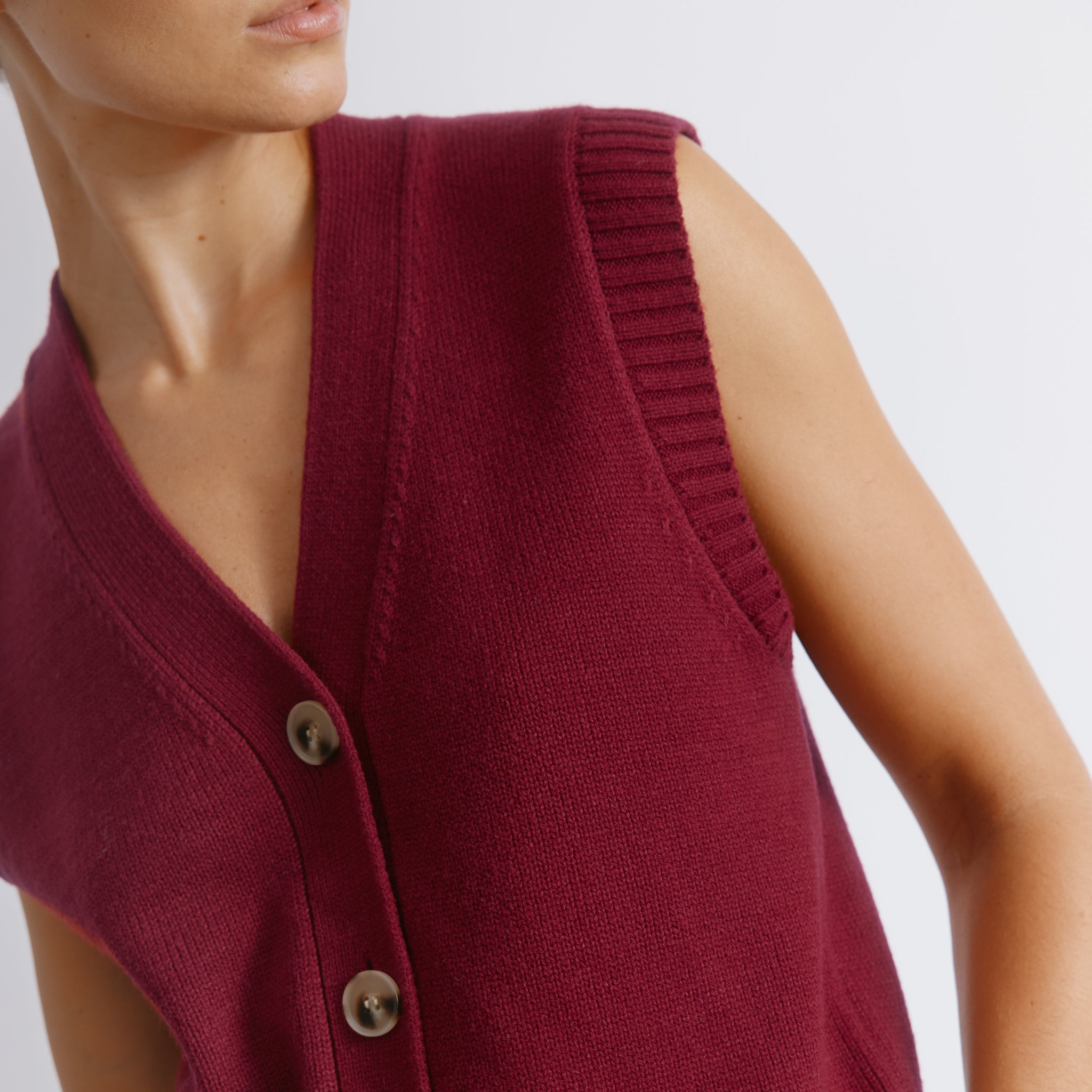 Dark Red Button V Neck Tank