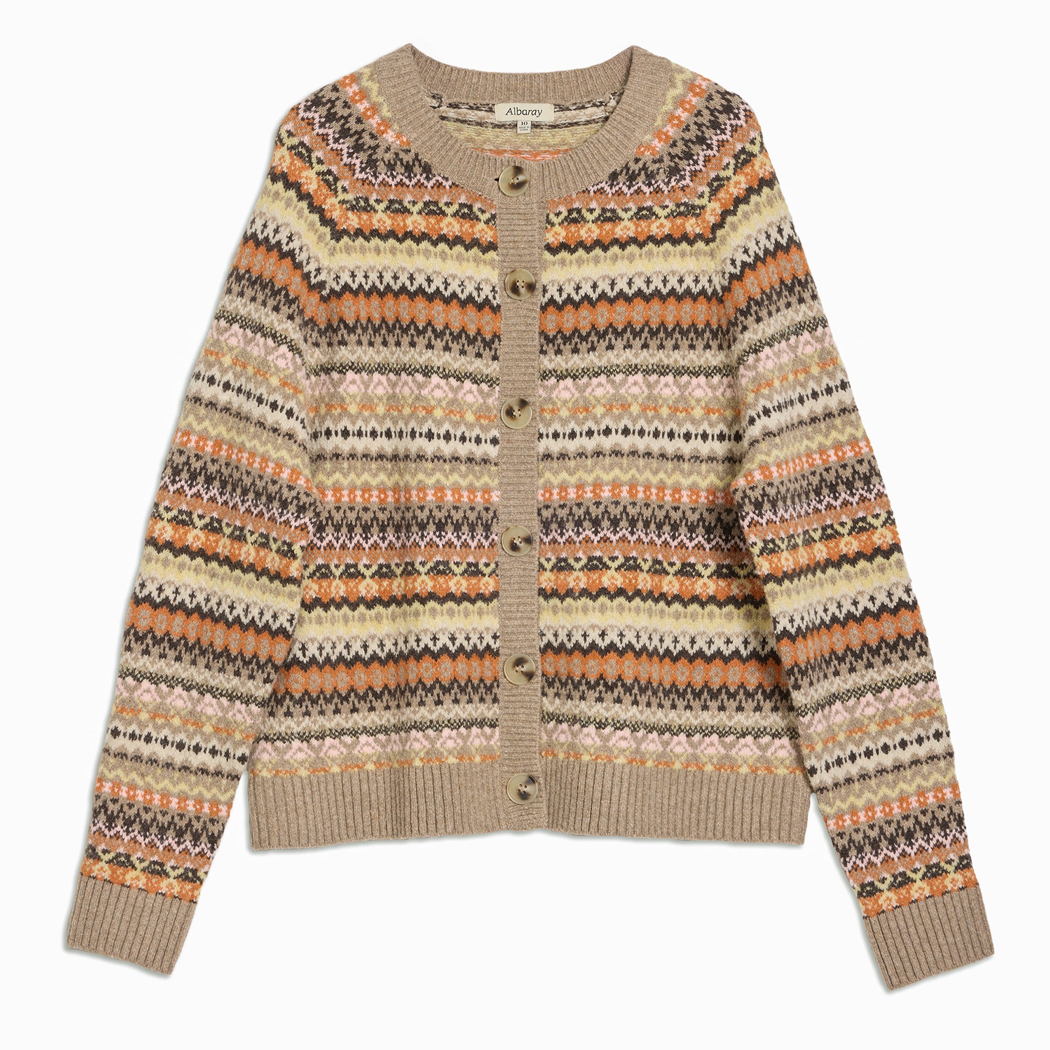 Neutral Fair Isle Crew Cardigan