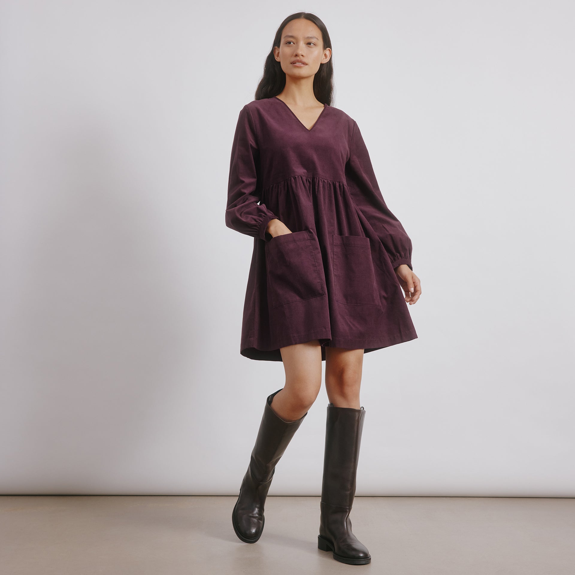 Short Cord Pocket Dress