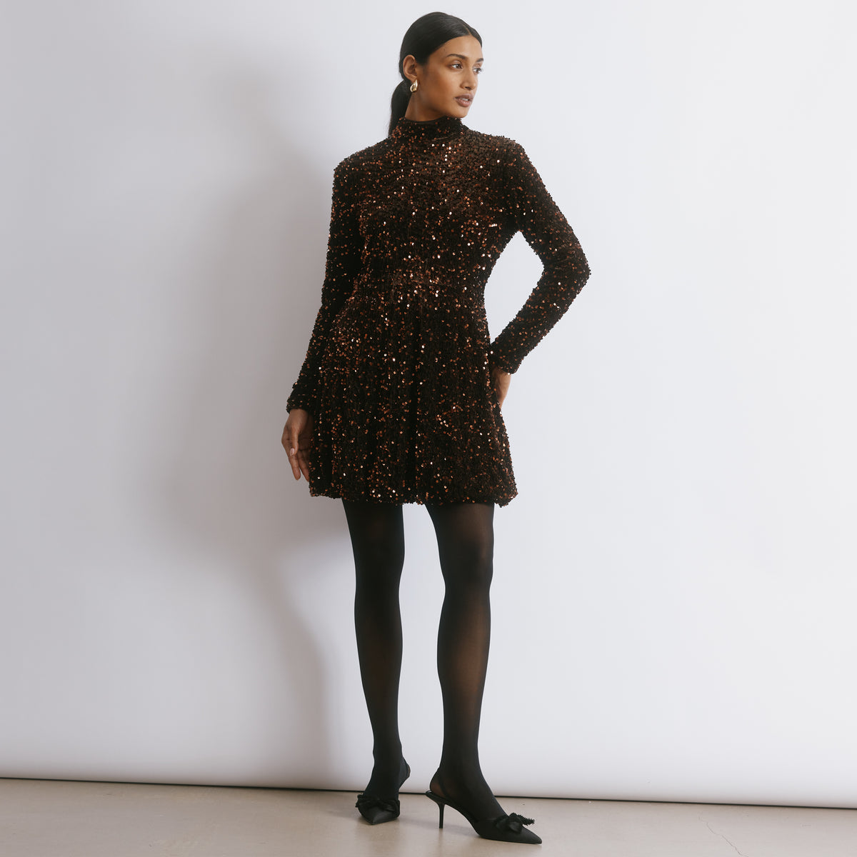 Velvet & Sequin Puff Ball Short Dress