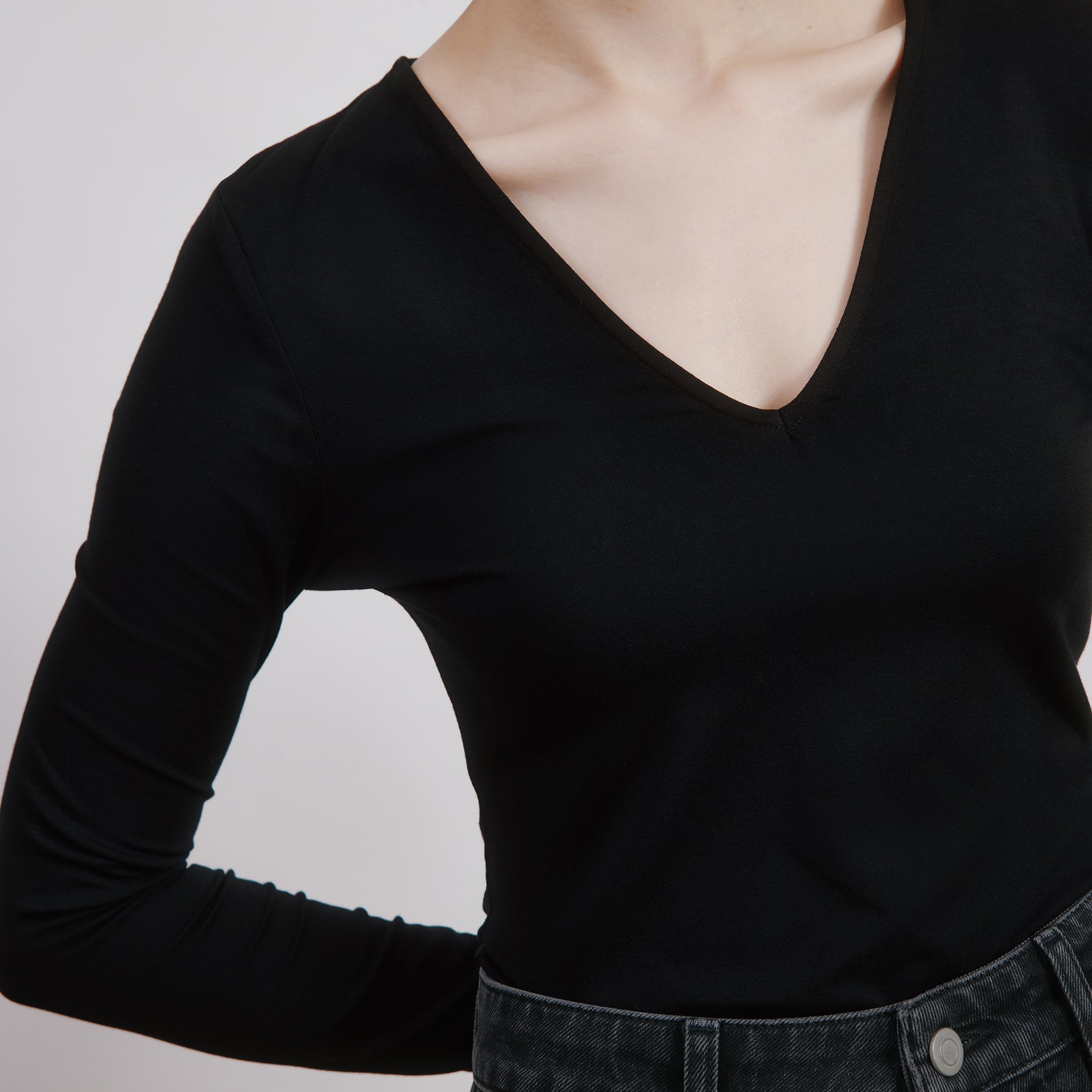 Black Deep V Neck Top