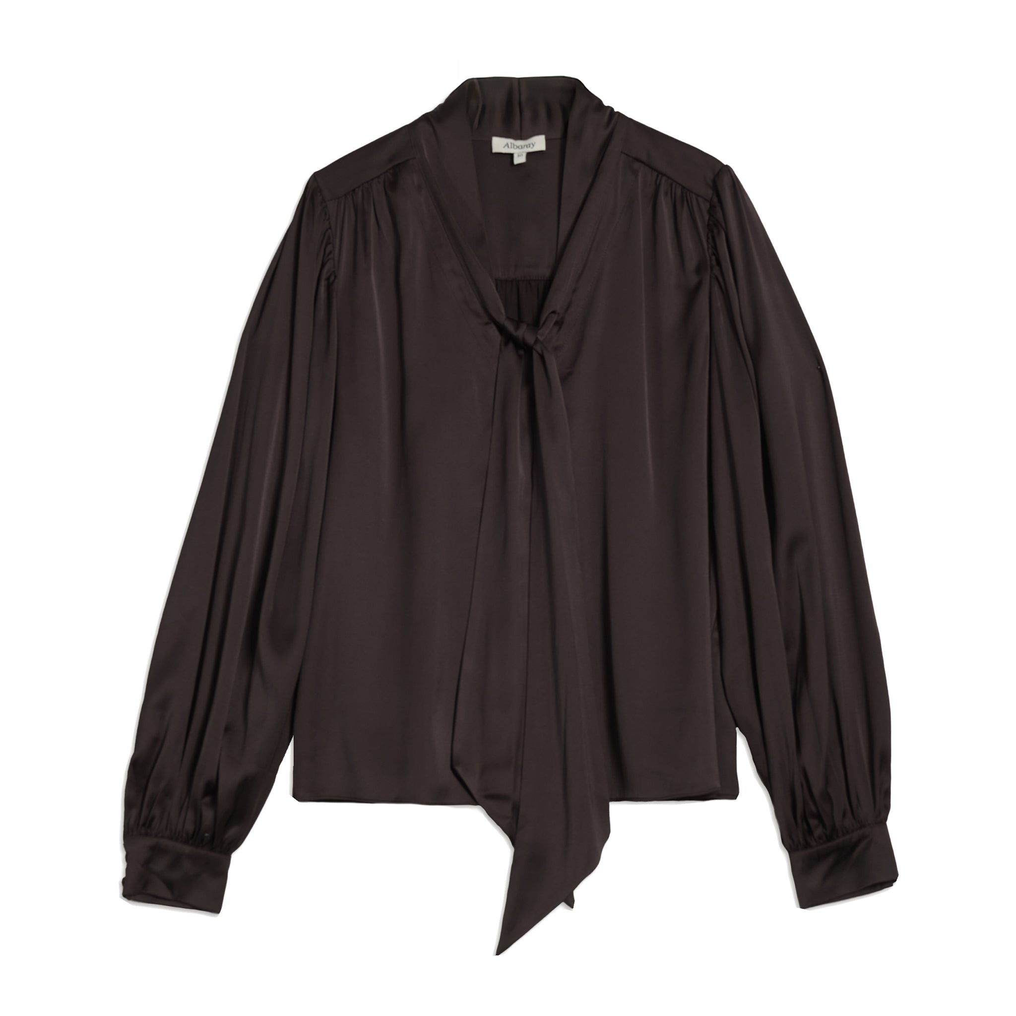 Chocolate Satin Tie Neck Blouse