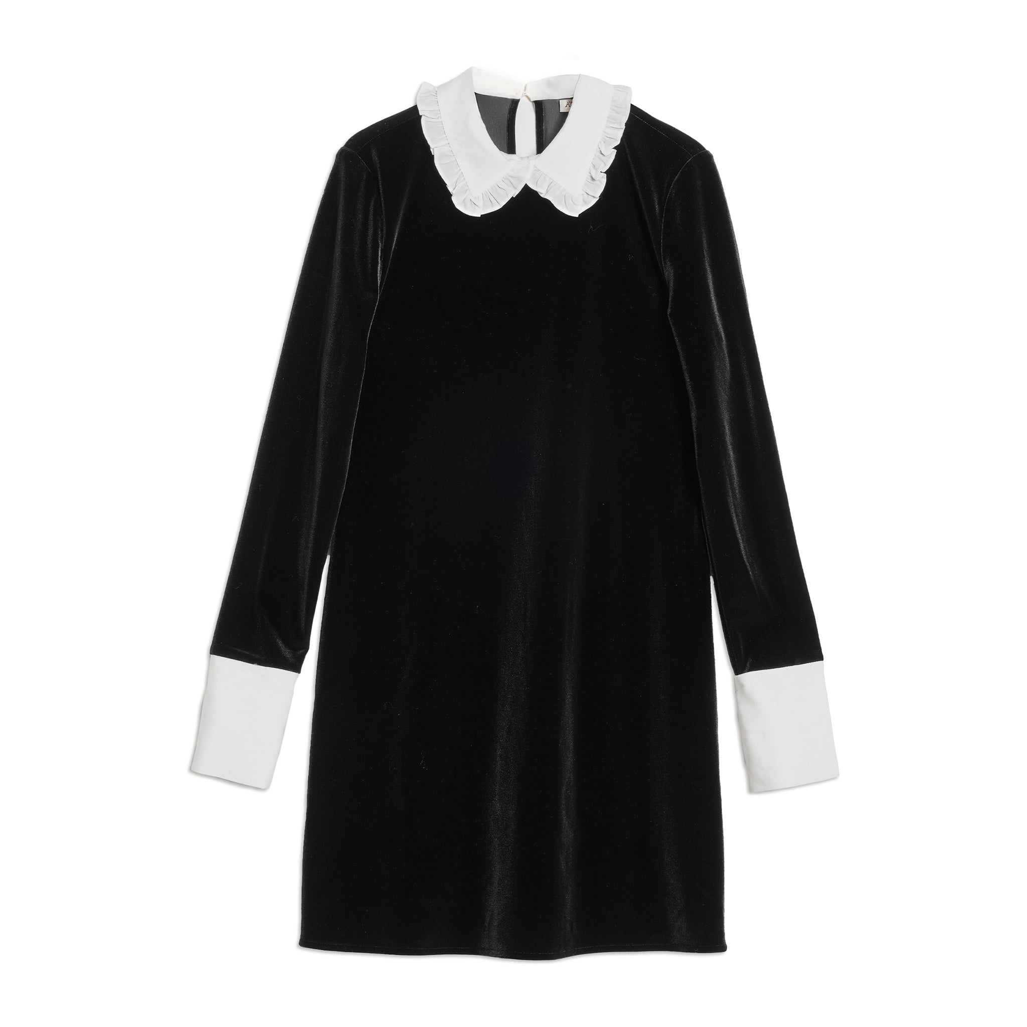 Contrast Collar & Cuff Velvet Dress