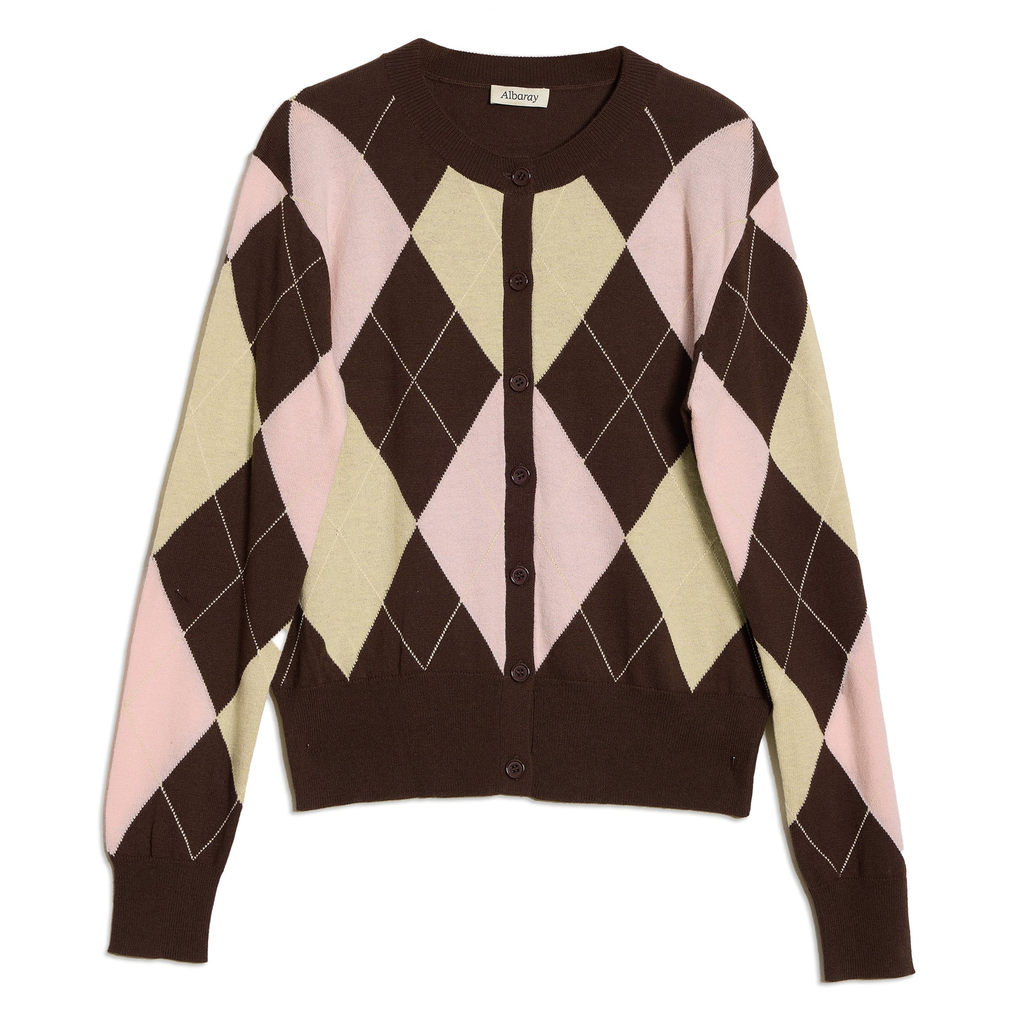 Pink Argyle Cardigan Sustainable Womenswear Albaray