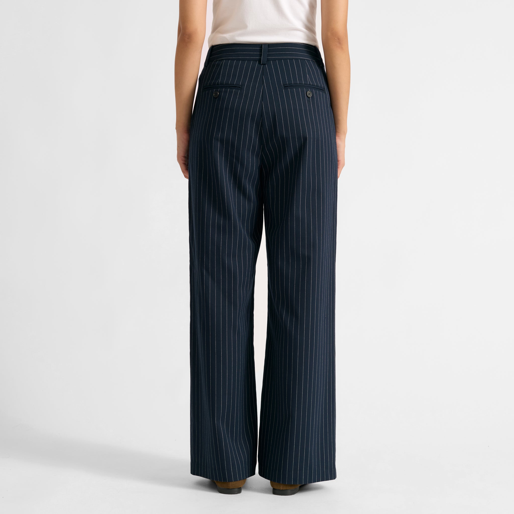 Navy Pinstripe Pleat Trouser | Sustainable Womenswear | Albaray