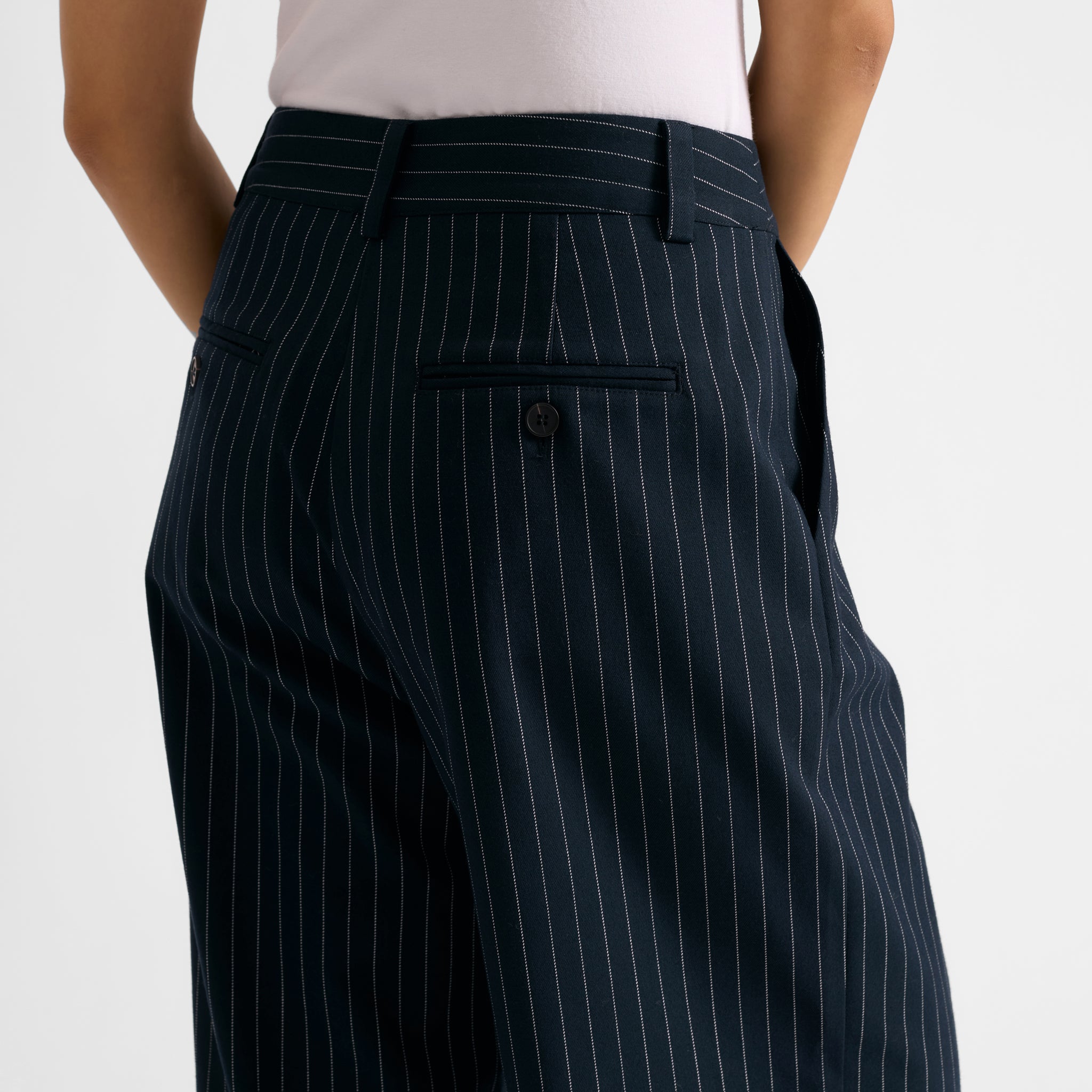 Navy Pinstripe Pleat Trouser