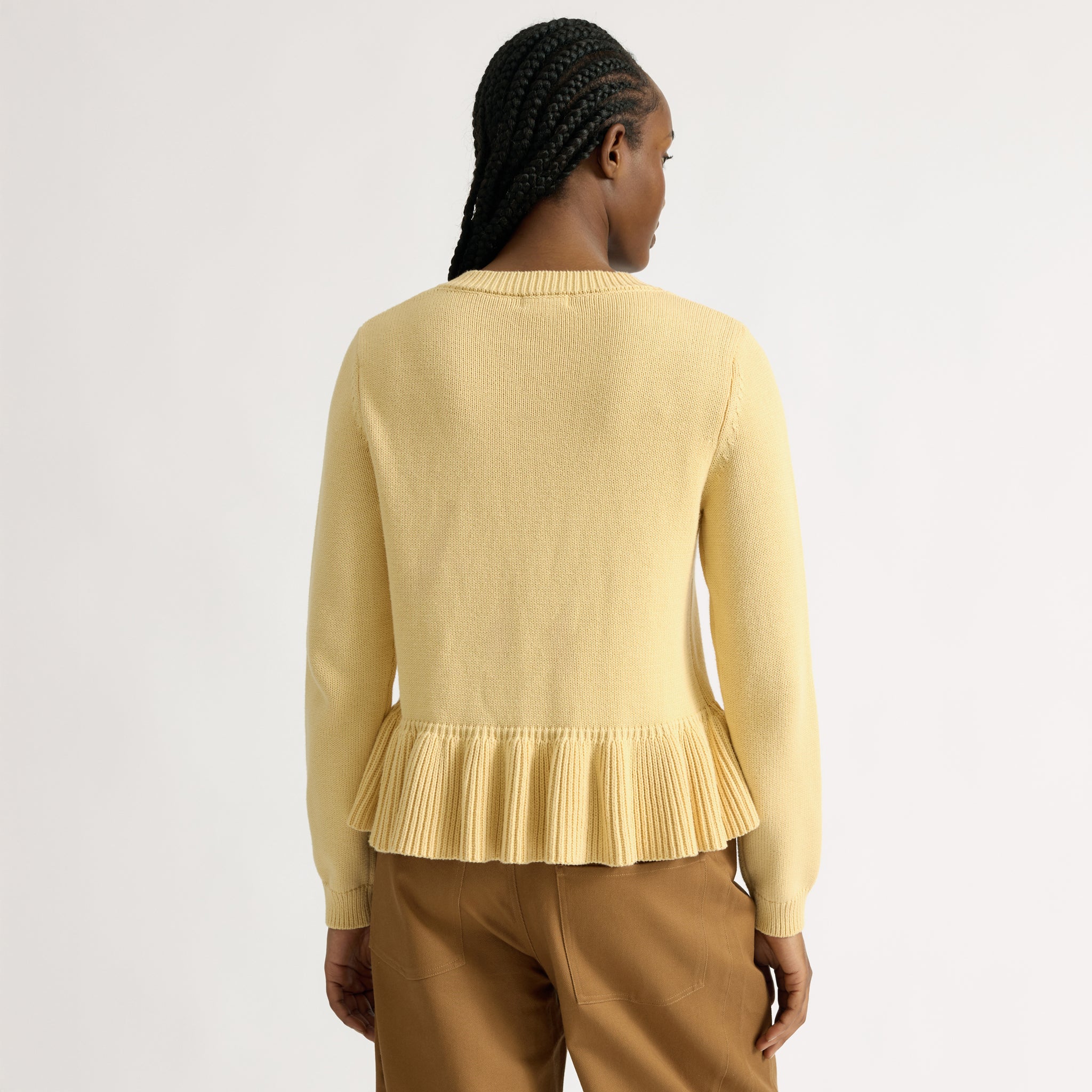 Butter Yellow Peplum Cotton Cardigan