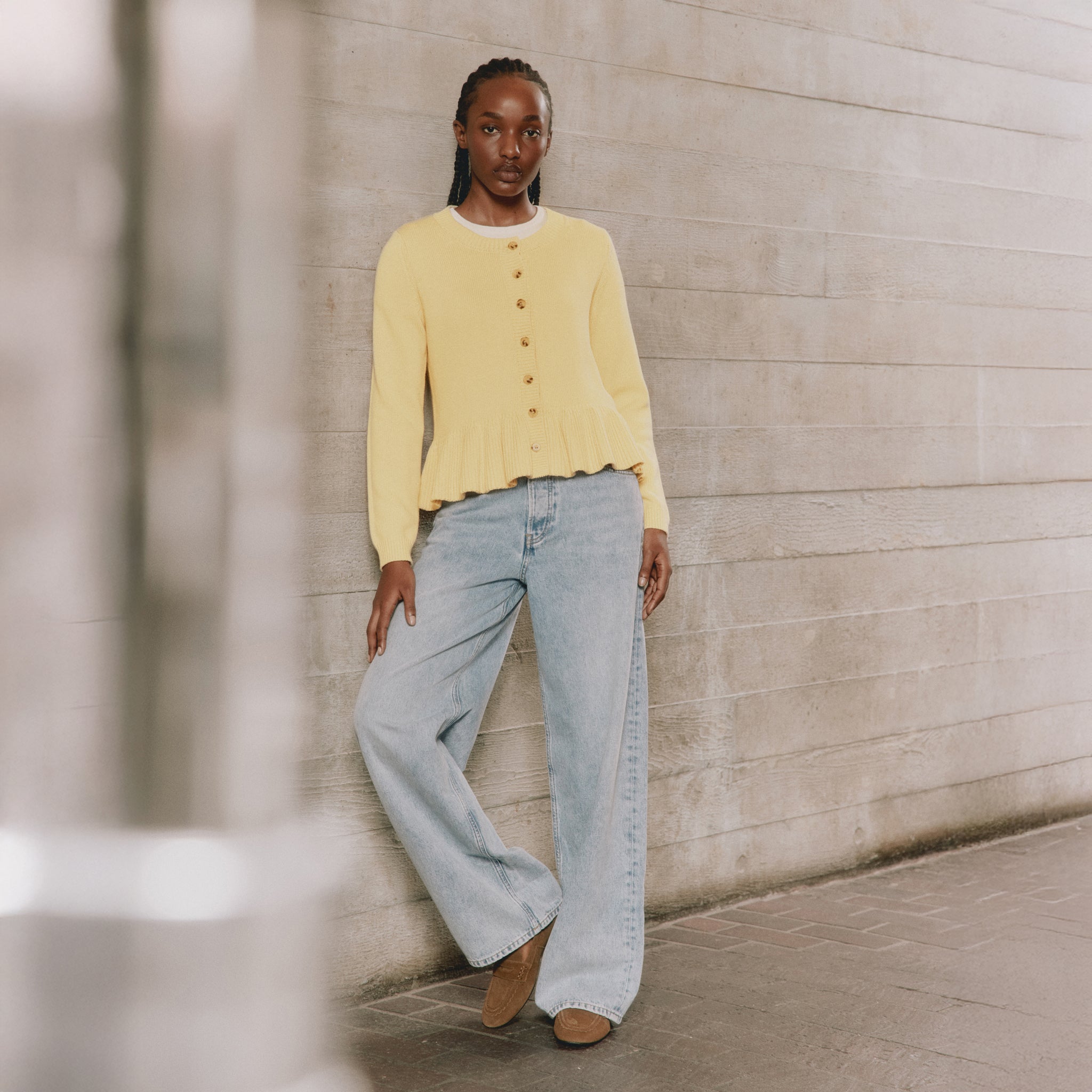 Butter Yellow Peplum Cotton Cardigan