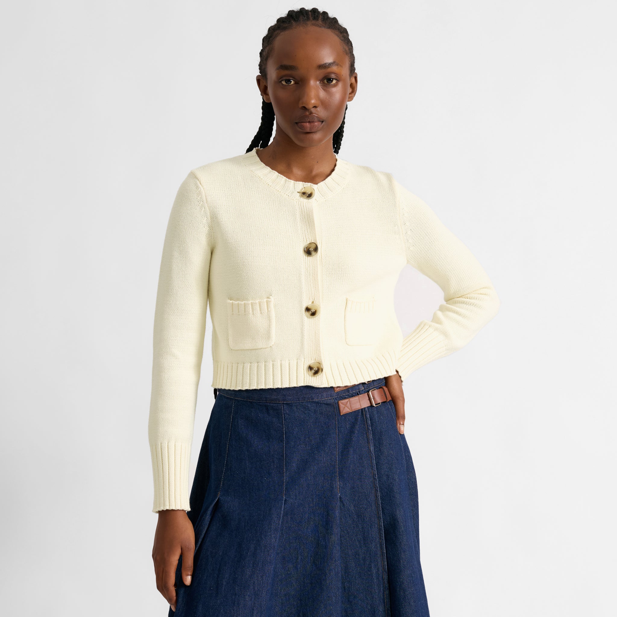 Cream Cotton Cropped Cardigan