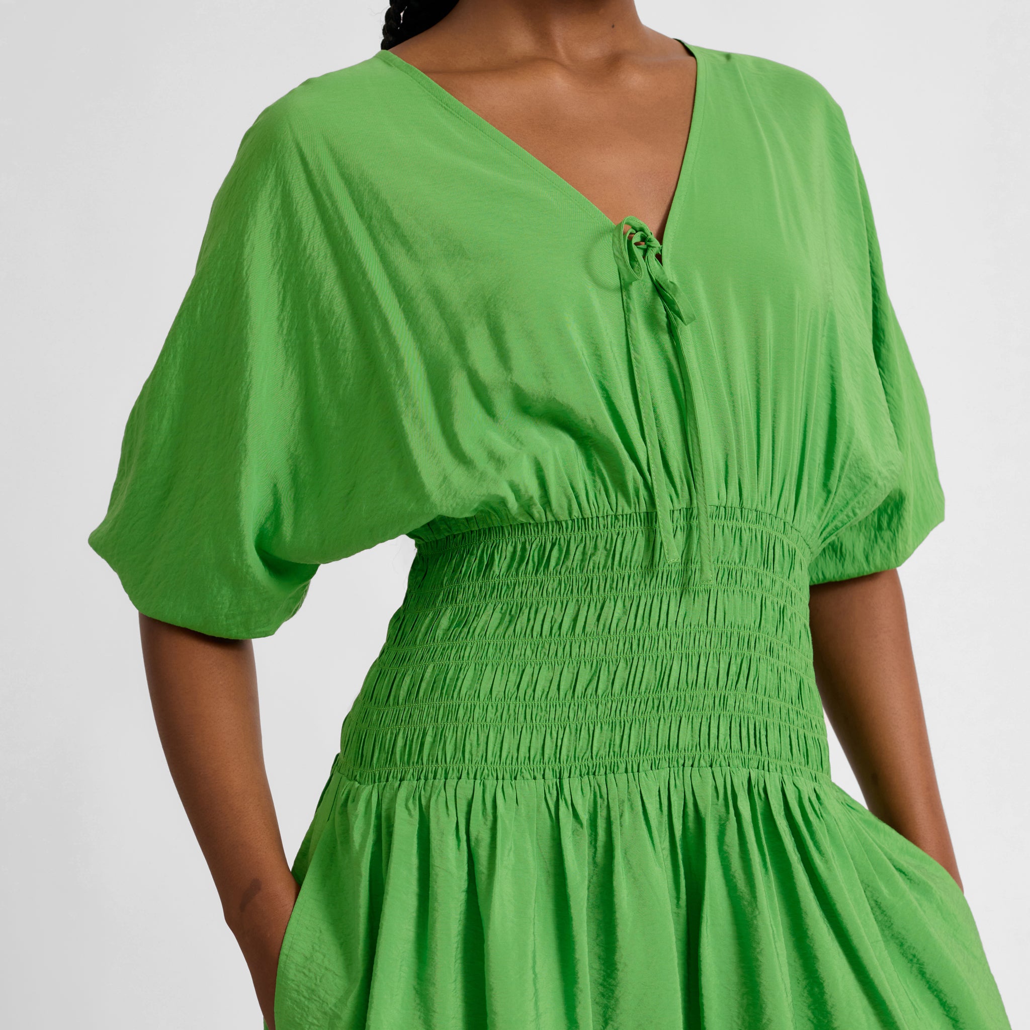 Green Shirred Waist Dress
