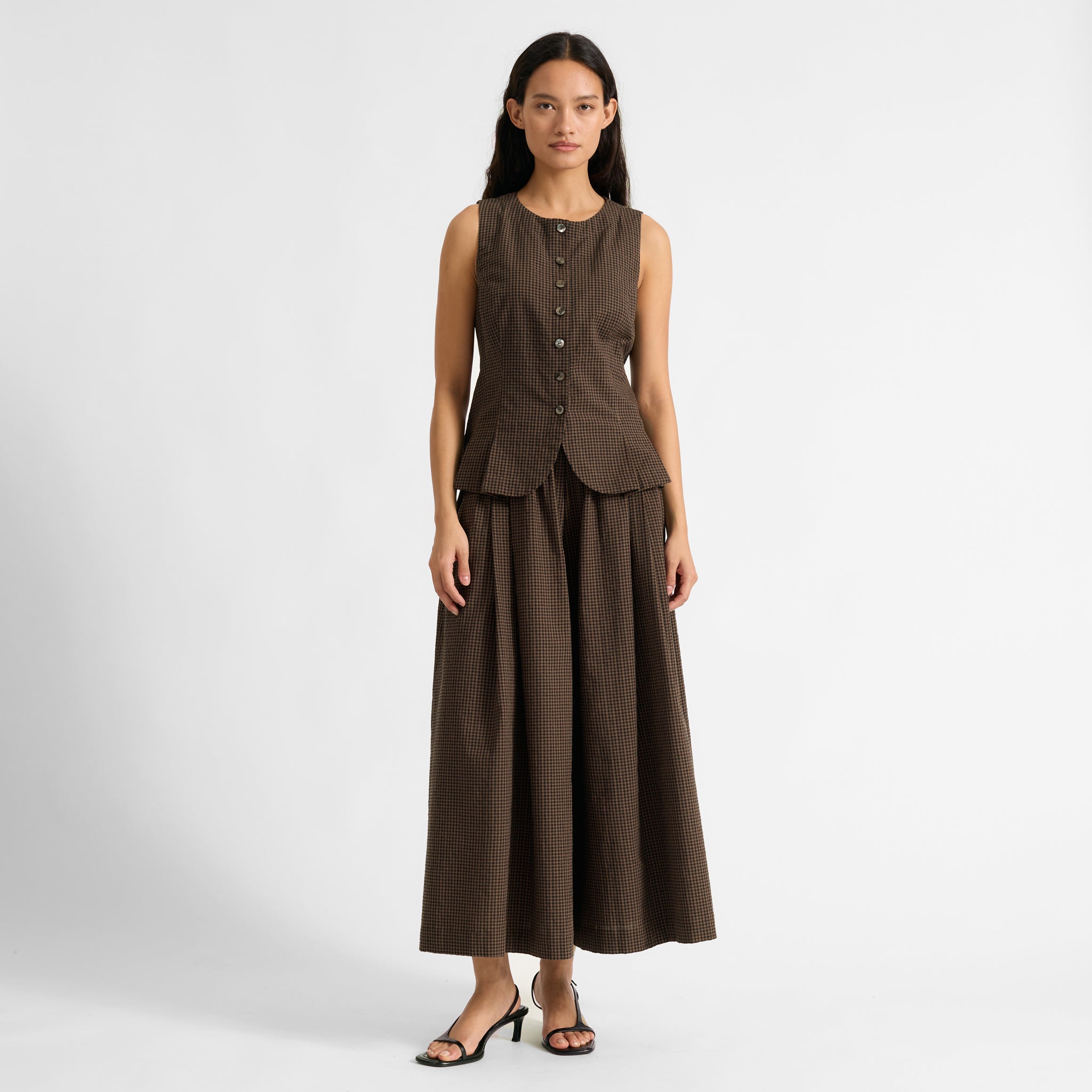 Chocolate and Black Gingham Culottes