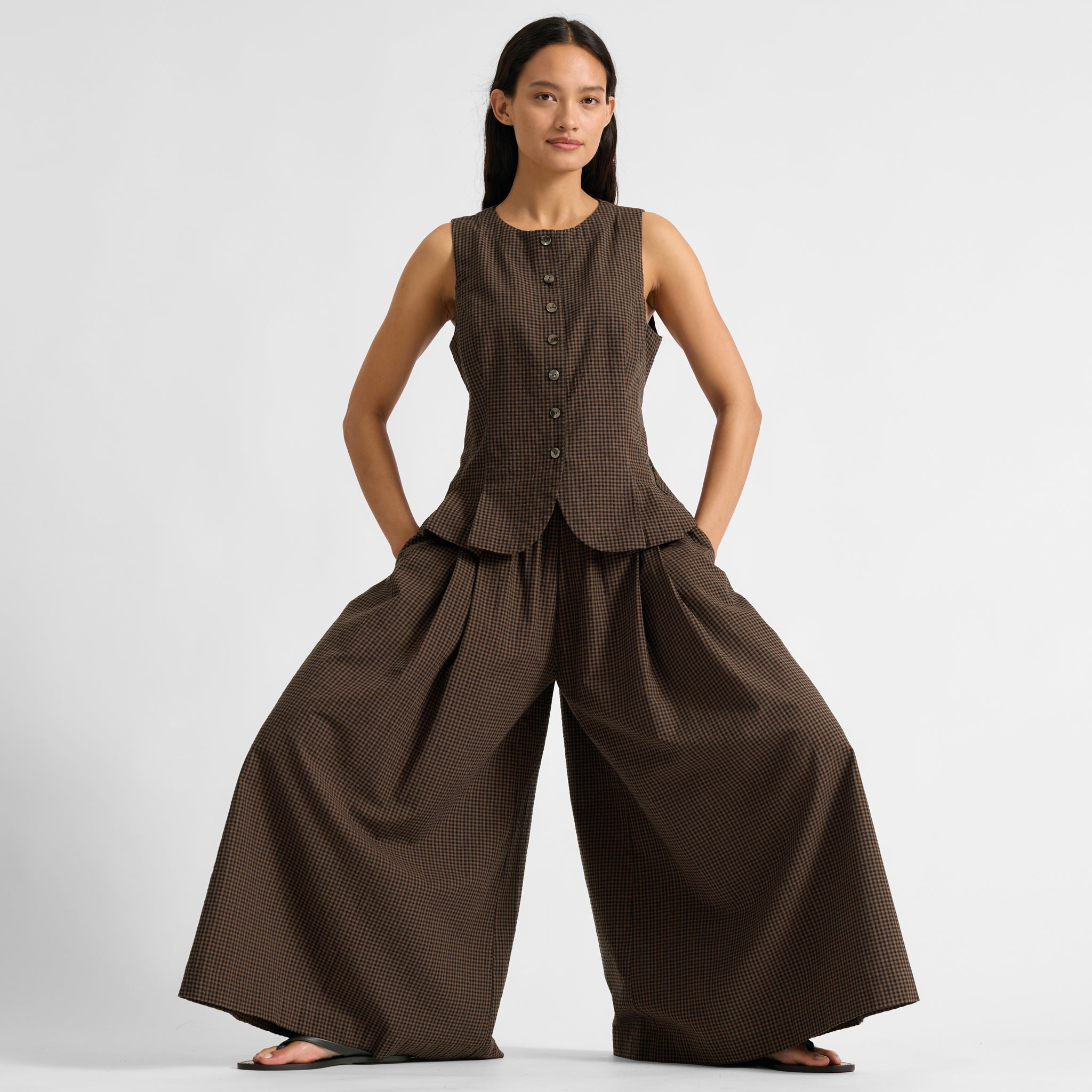 Chocolate and Black Gingham Culottes