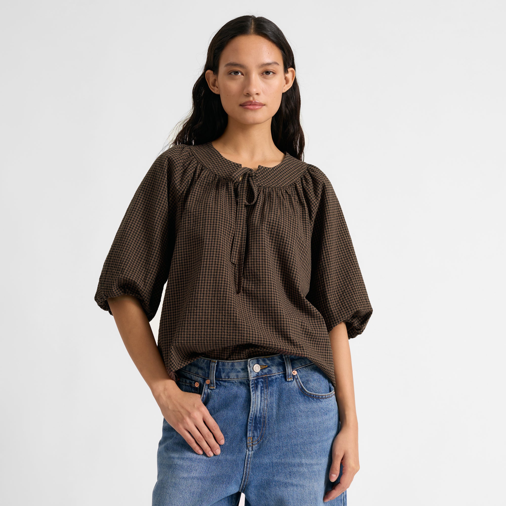 Chocolate and Black Gingham Top