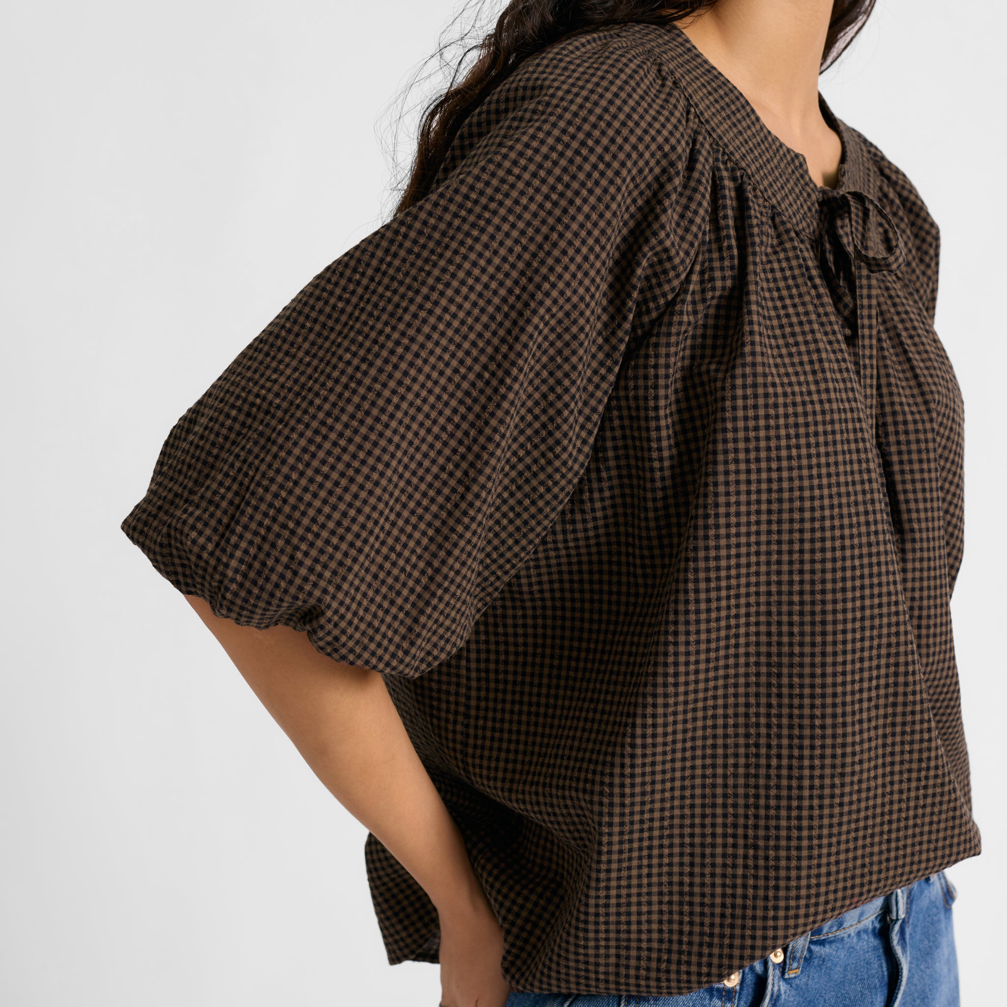 Chocolate and Black Gingham Top