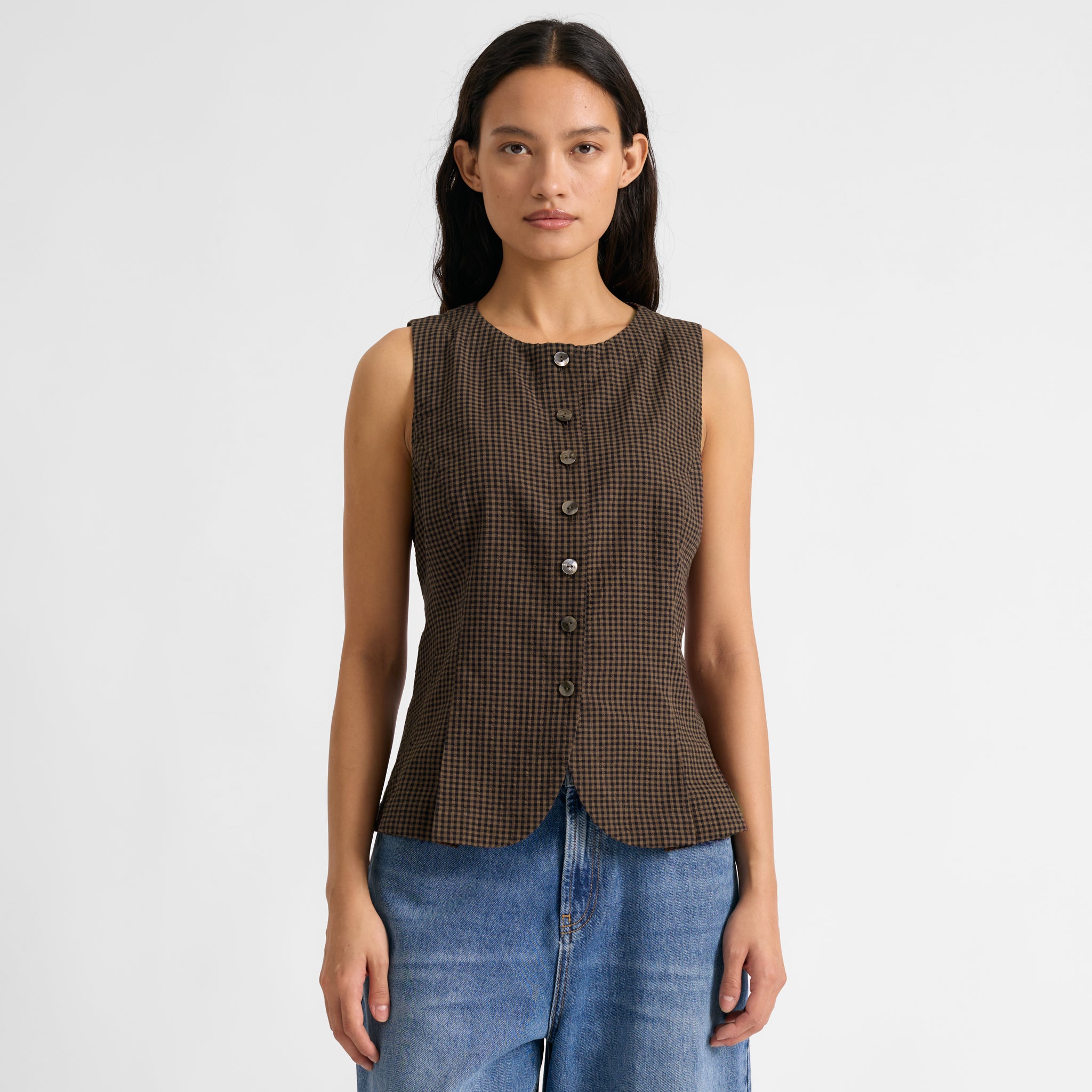 Chocolate and Black Gingham Waistcoat