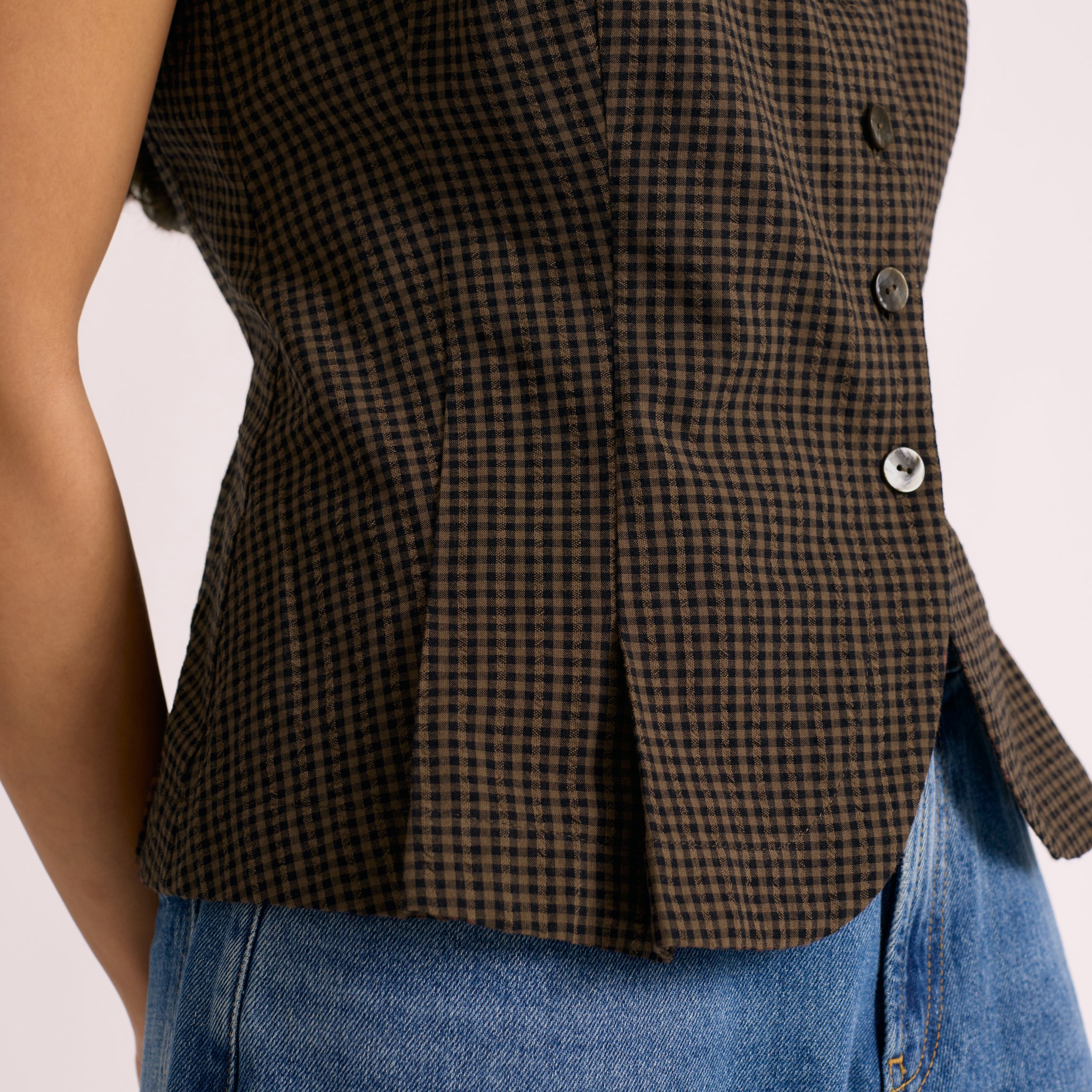 Chocolate and Black Gingham Waistcoat