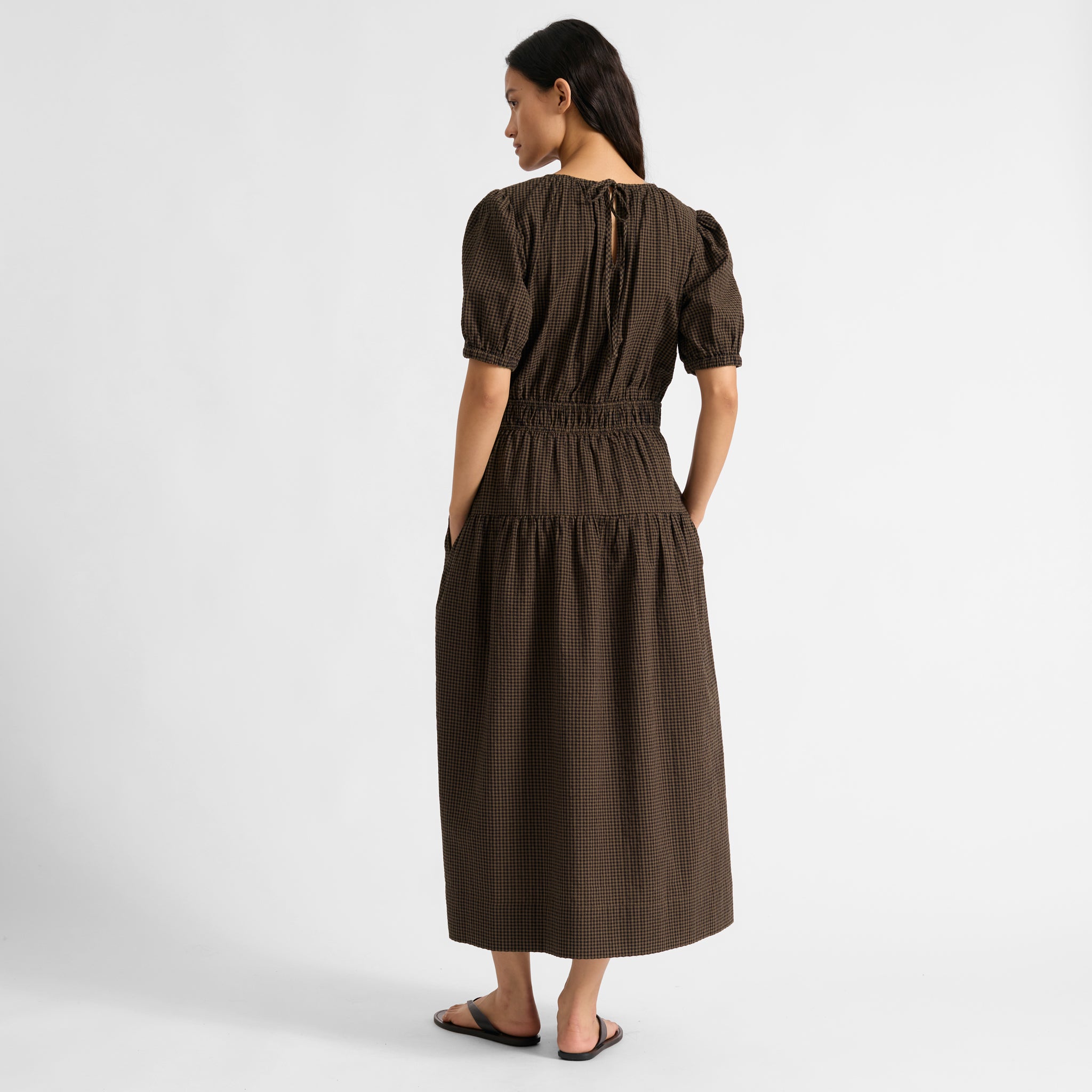 Chocolate and Black Gingham Midi Dress