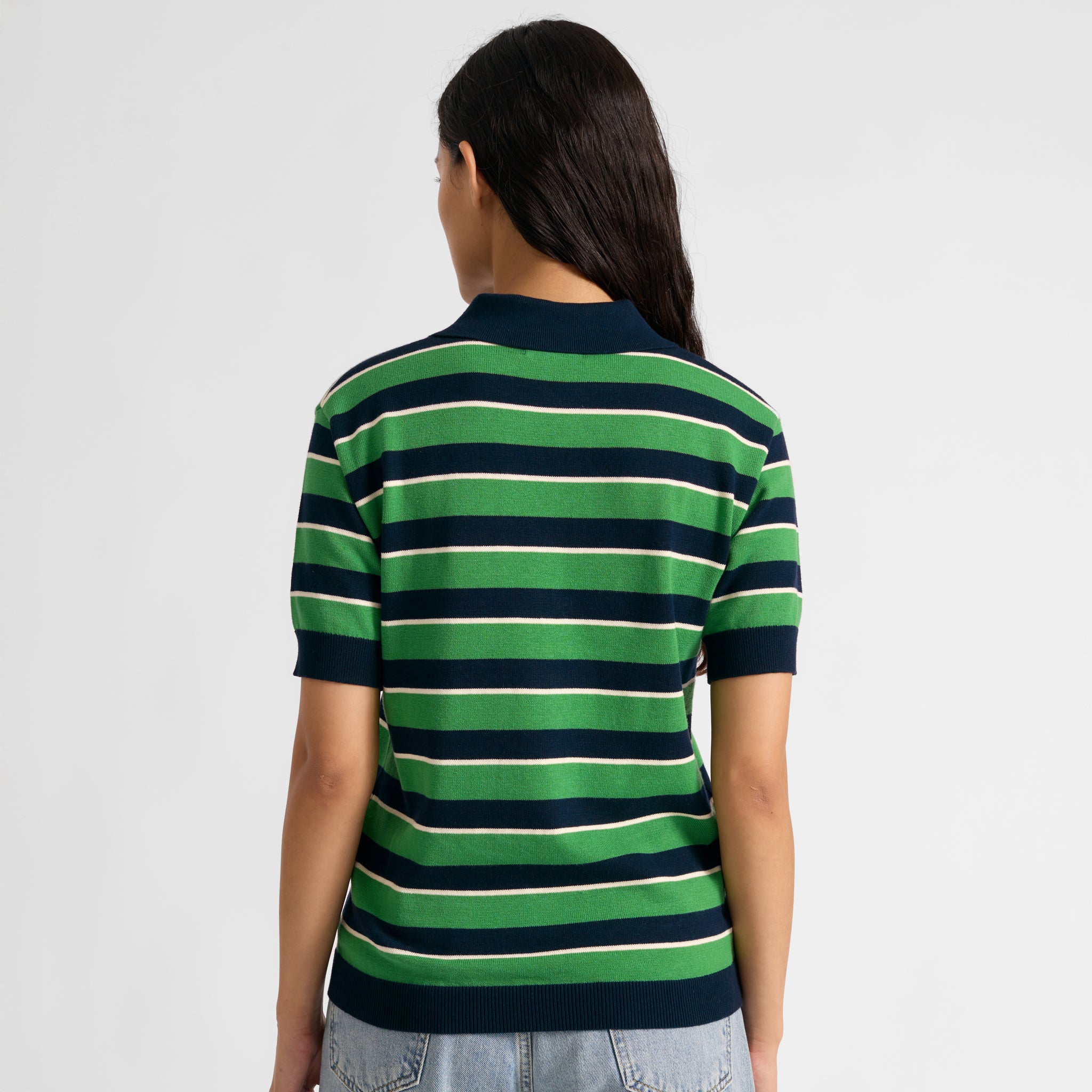 Green & Navy Stripe Polo Top | Sustainable Womenswear | Albaray