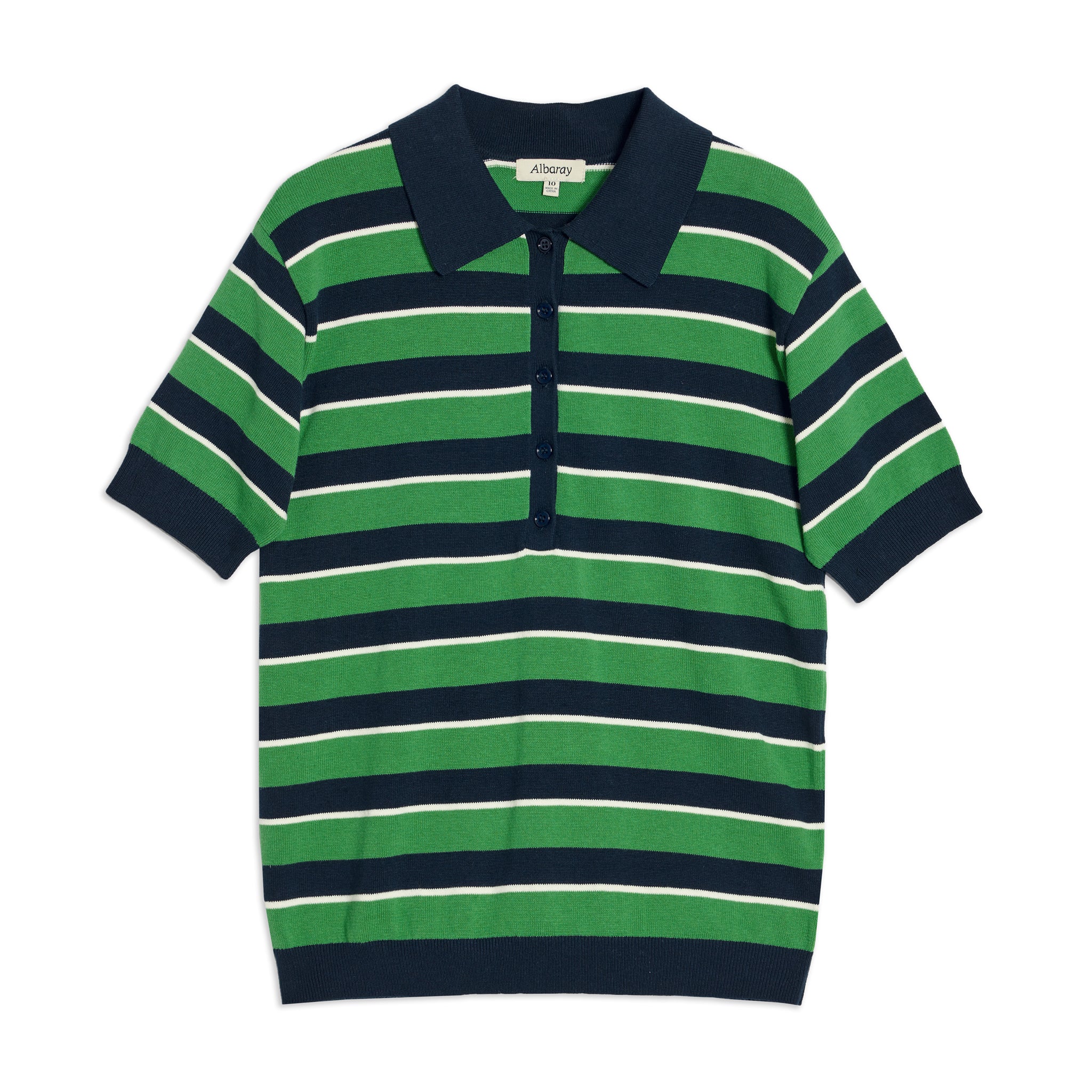 Green & Navy Stripe Polo Top | Sustainable Womenswear | Albaray