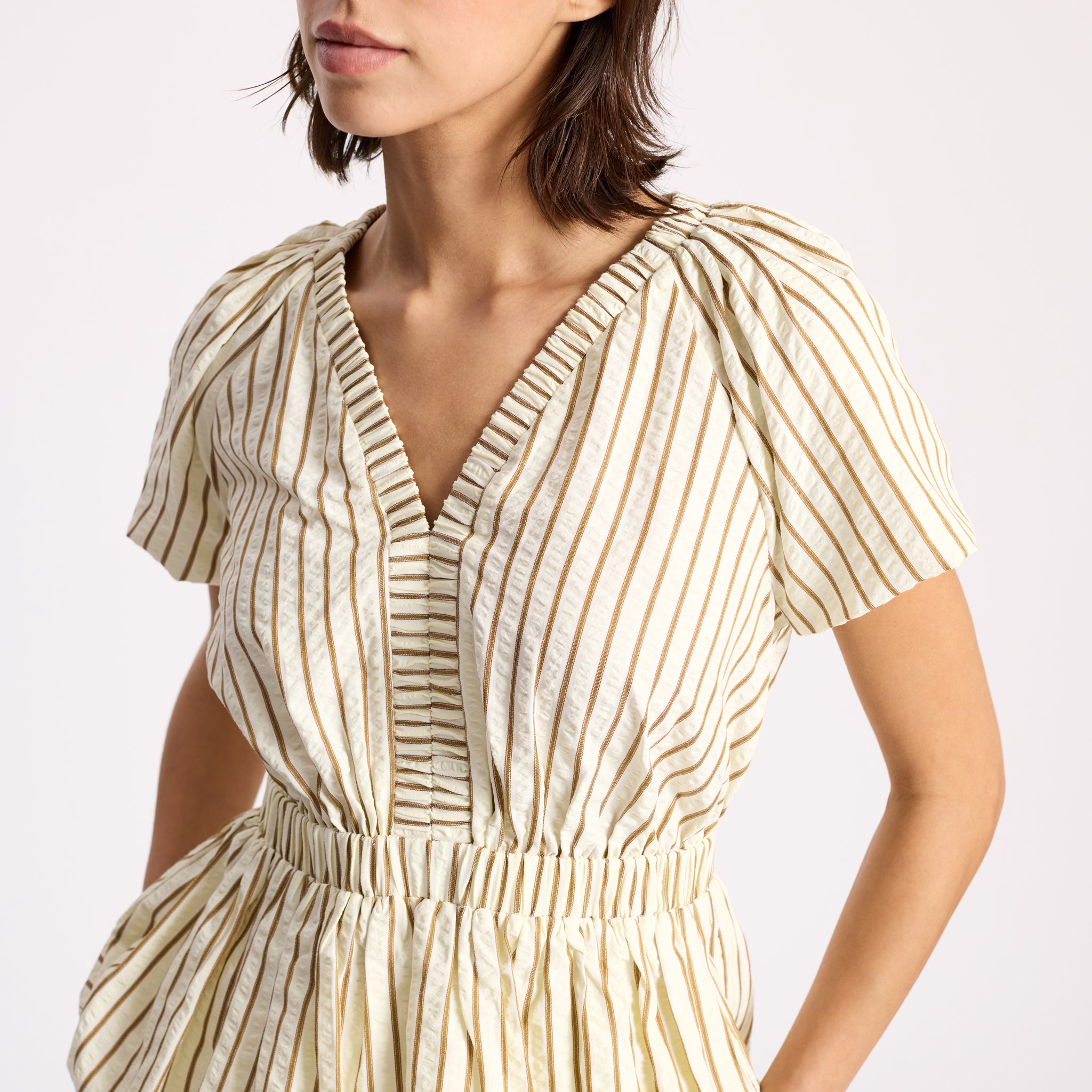 Neutral Stripe Bubble Hem Top