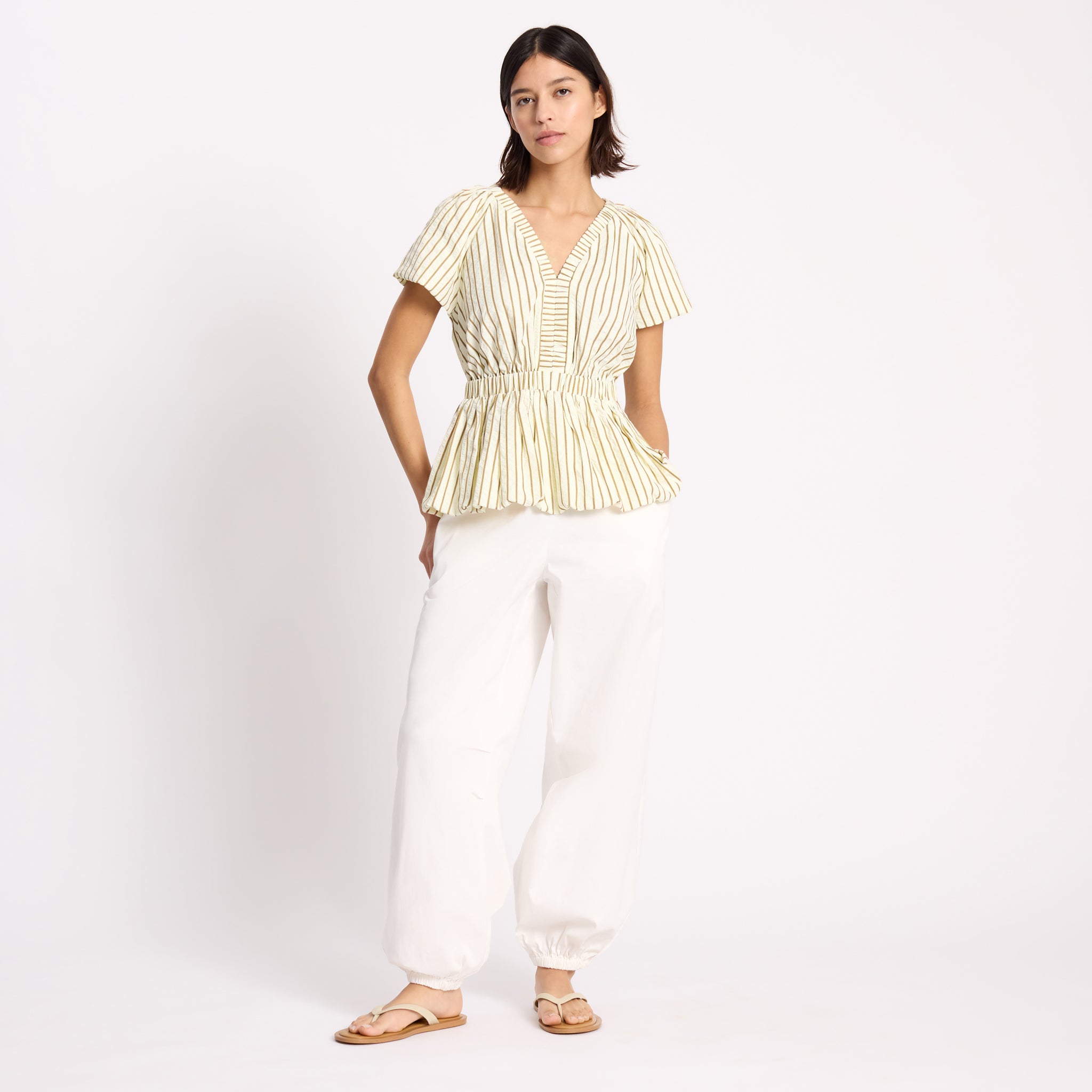 Neutral Stripe Bubble Hem Top