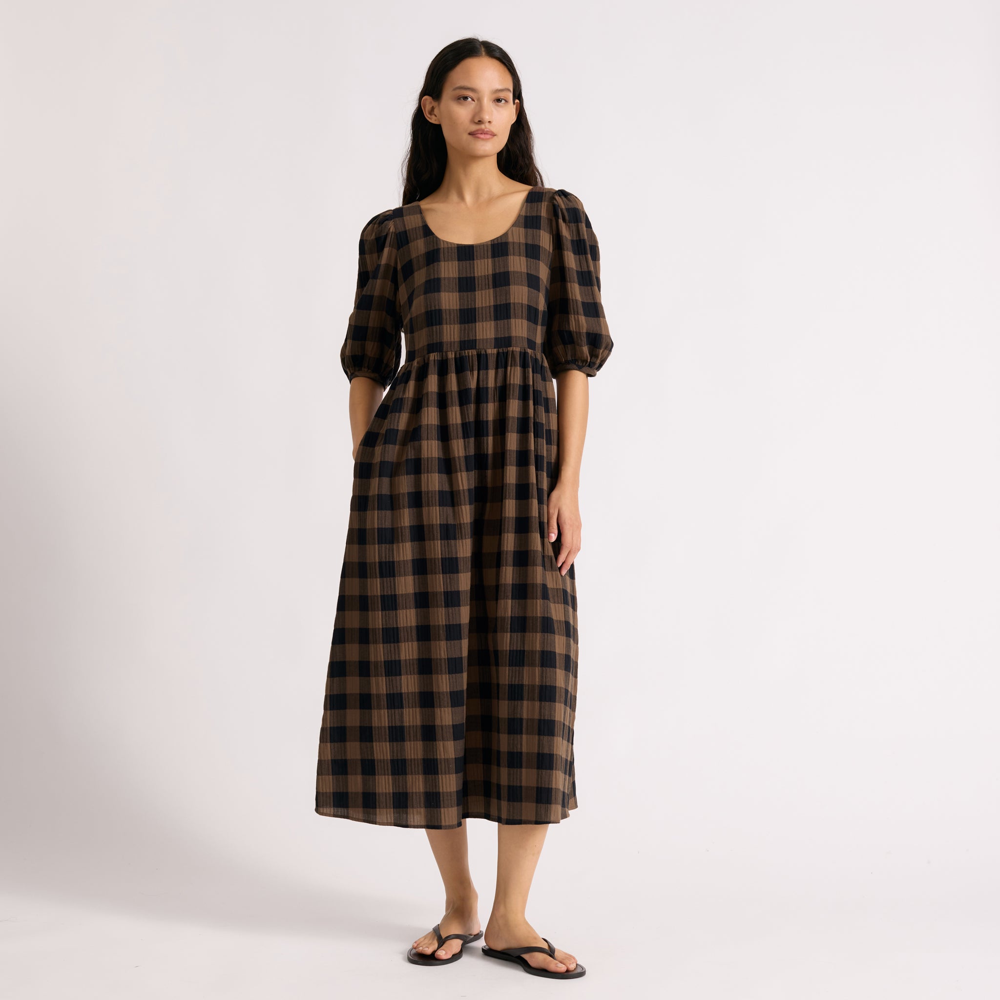 Iconic Chocolate Gingham Dress | Sustainable Womenswear | Albaray Iconic Chocolate Gingham Dress | Sustainable Womenswear | Albaray