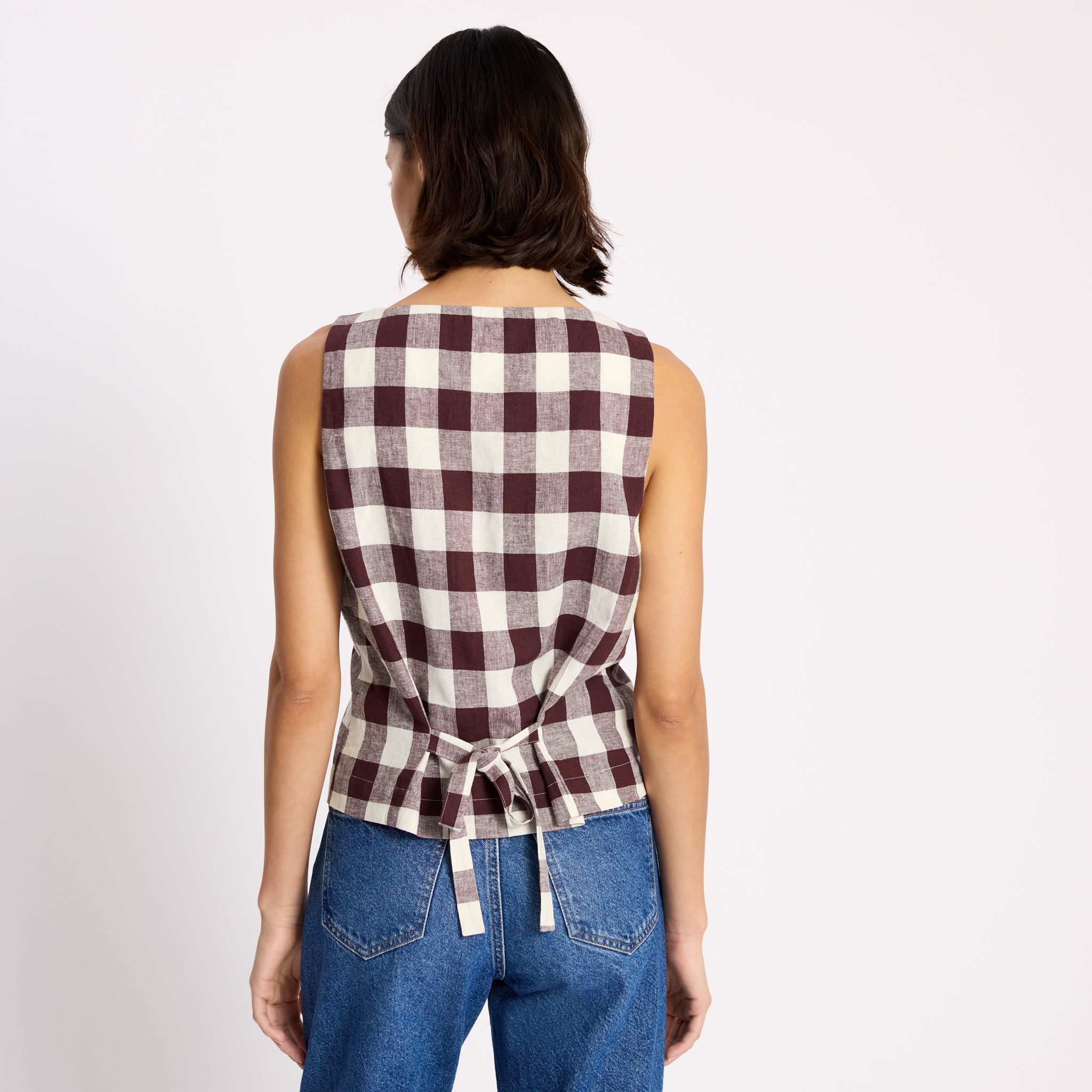 Burgundy Gingham Button Top