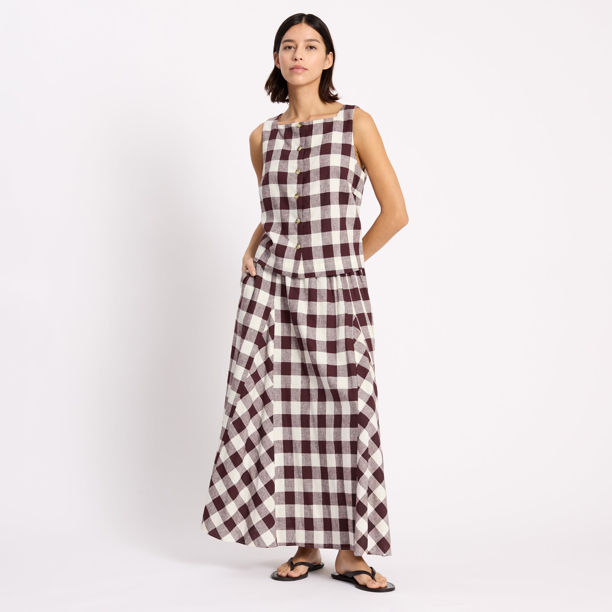 Burgundy Gingham Button Top