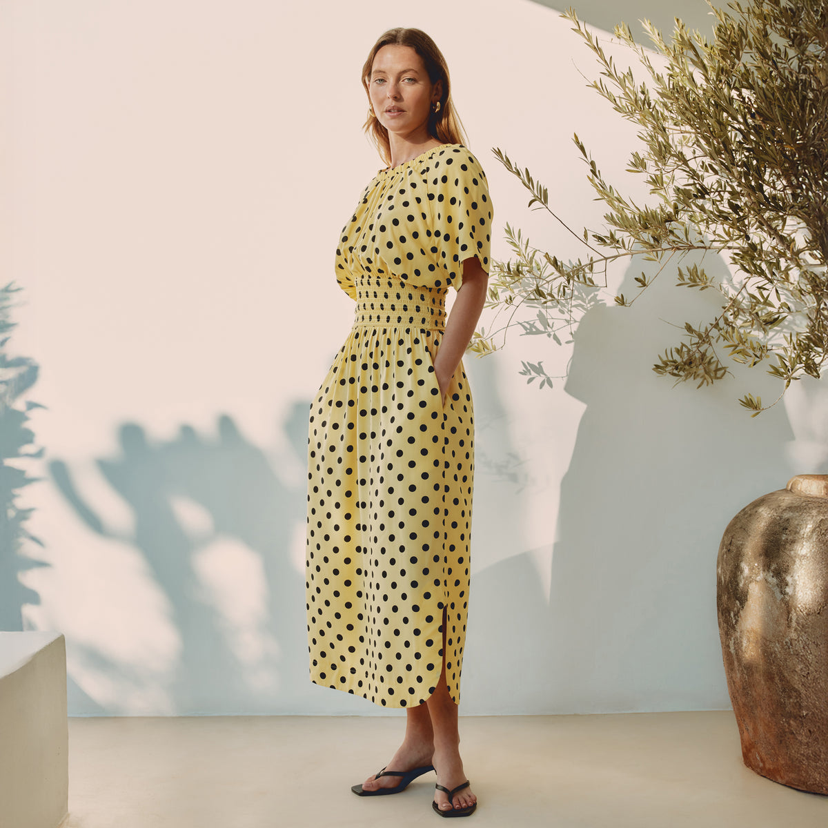 Yellow Spot Midi Dress | Sustainable Womenswear