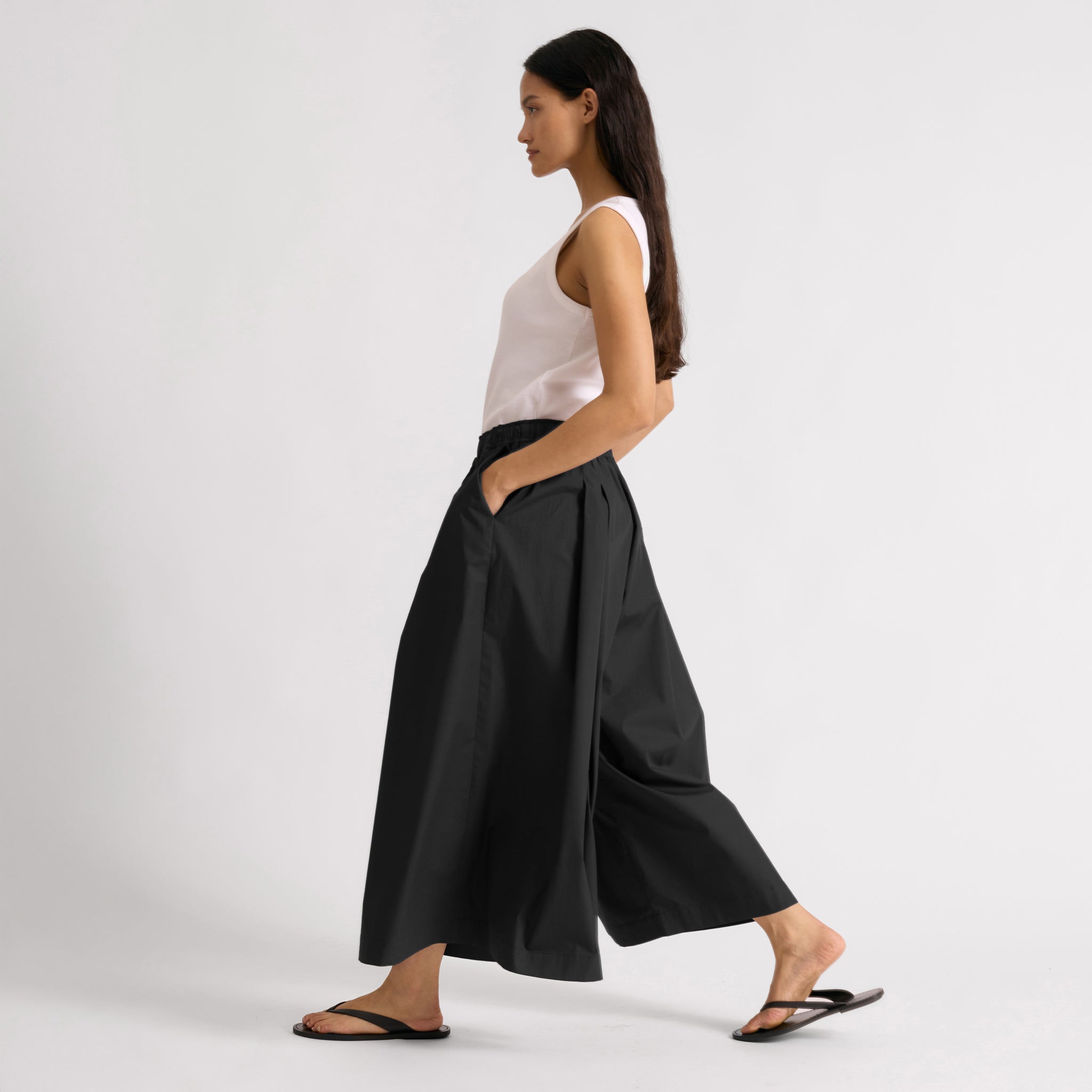 Black Cotton Wide Culottes