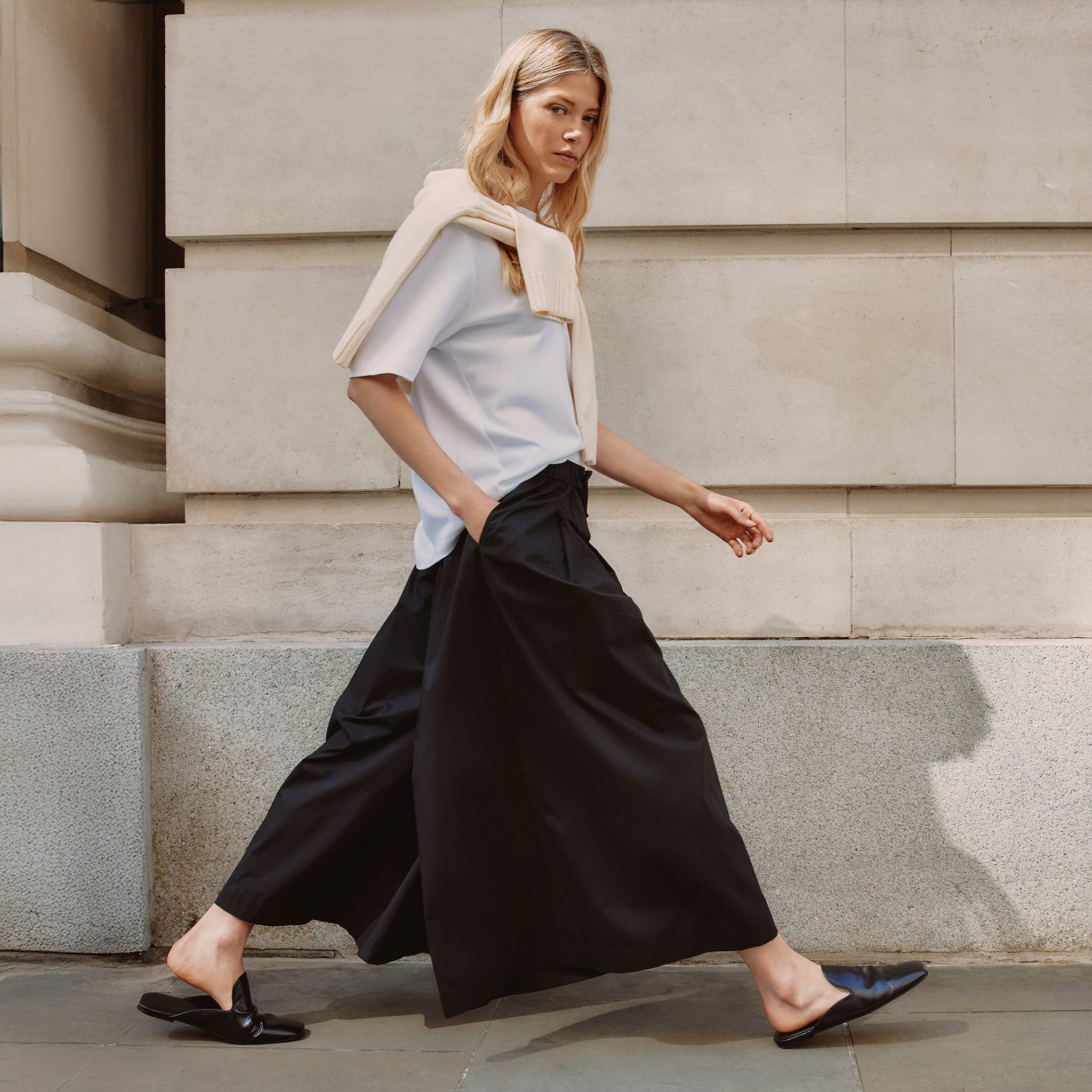 Black Cotton Wide Culottes