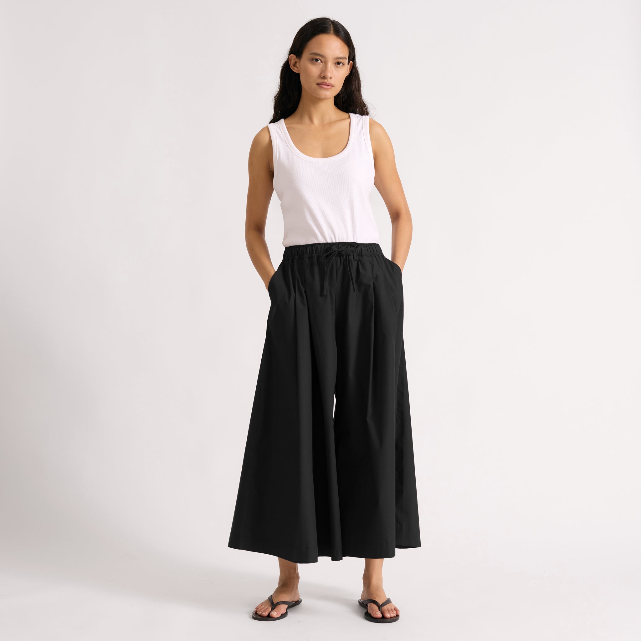 Black Cotton Wide Culottes