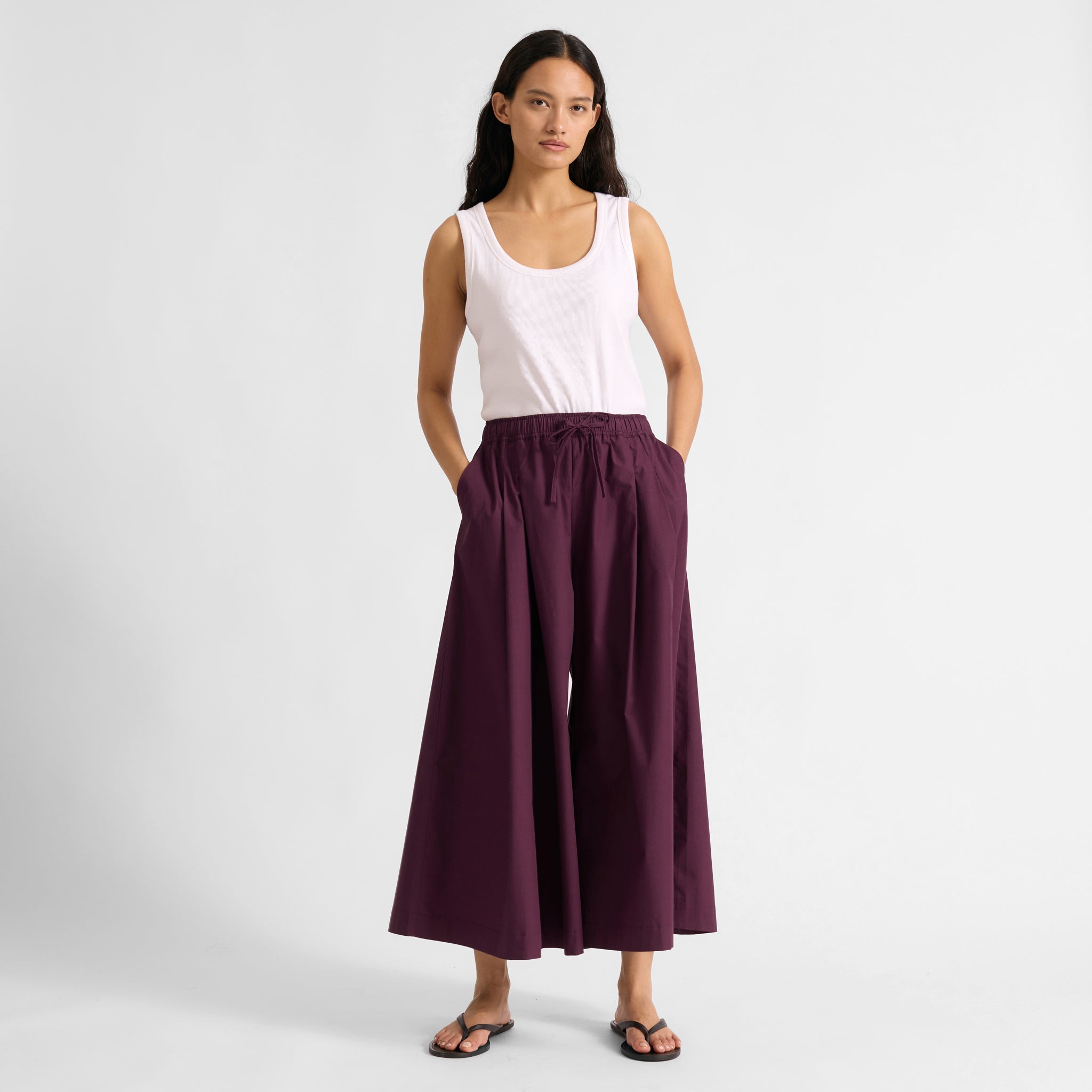 Burgundy Cotton Wide Culottes
