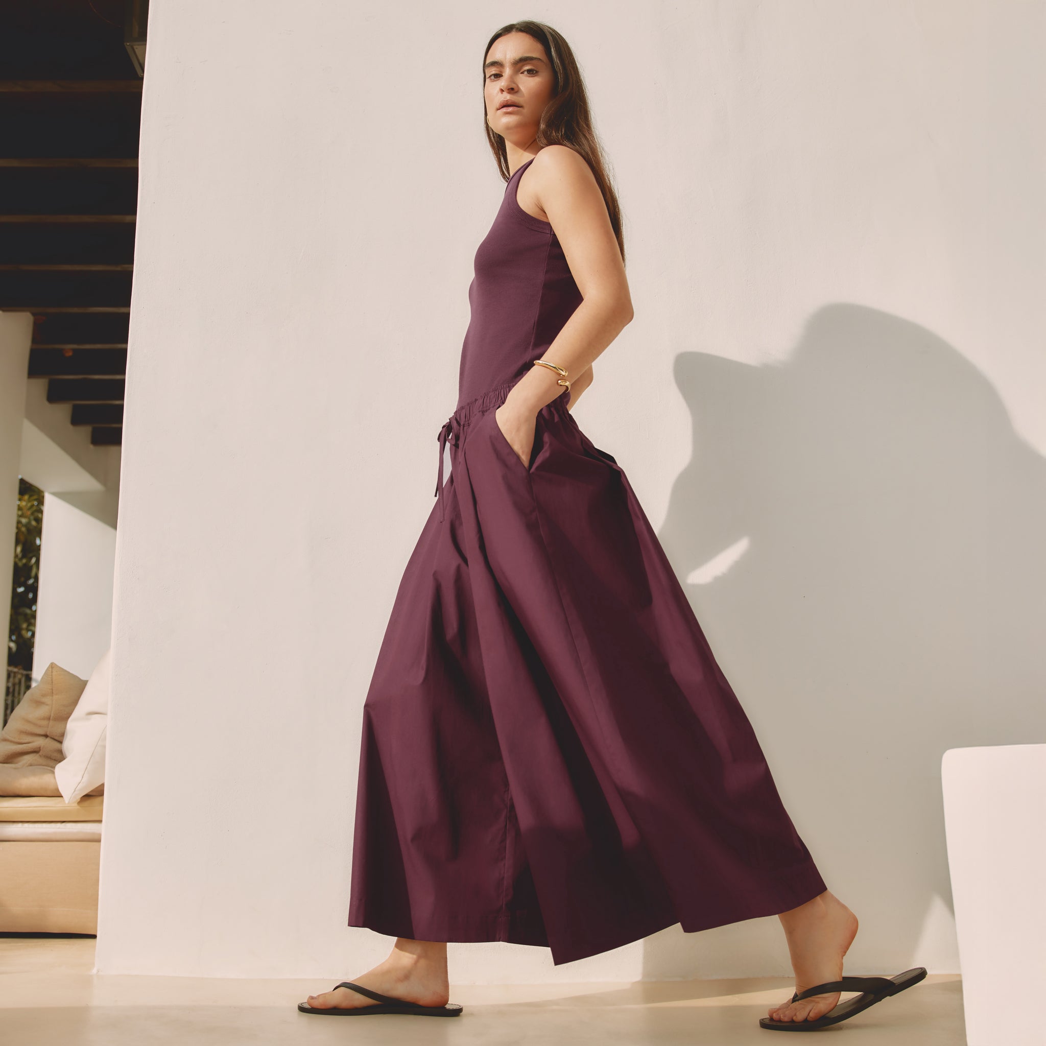 Burgundy Cotton Wide Culottes