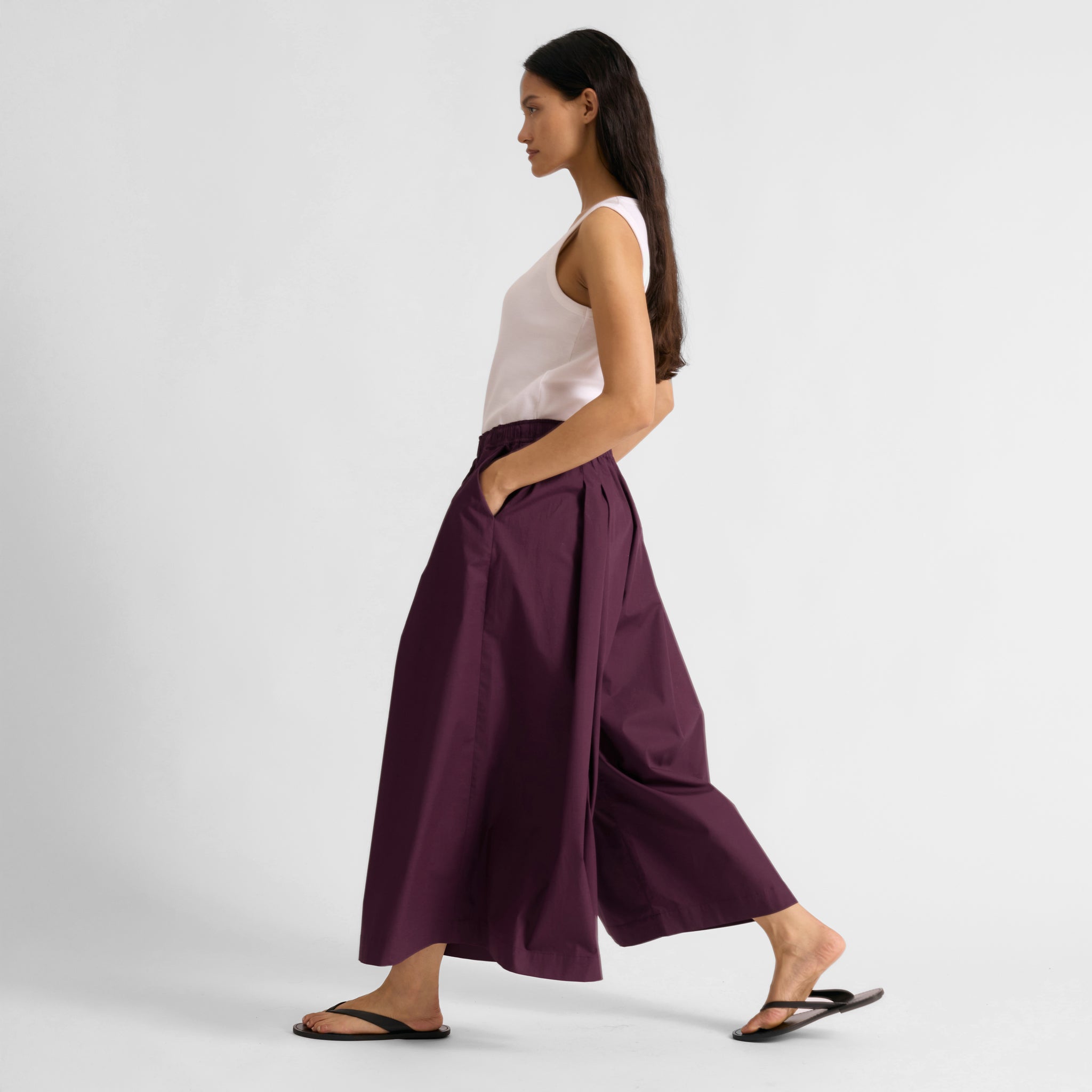 Burgundy Cotton Wide Culottes