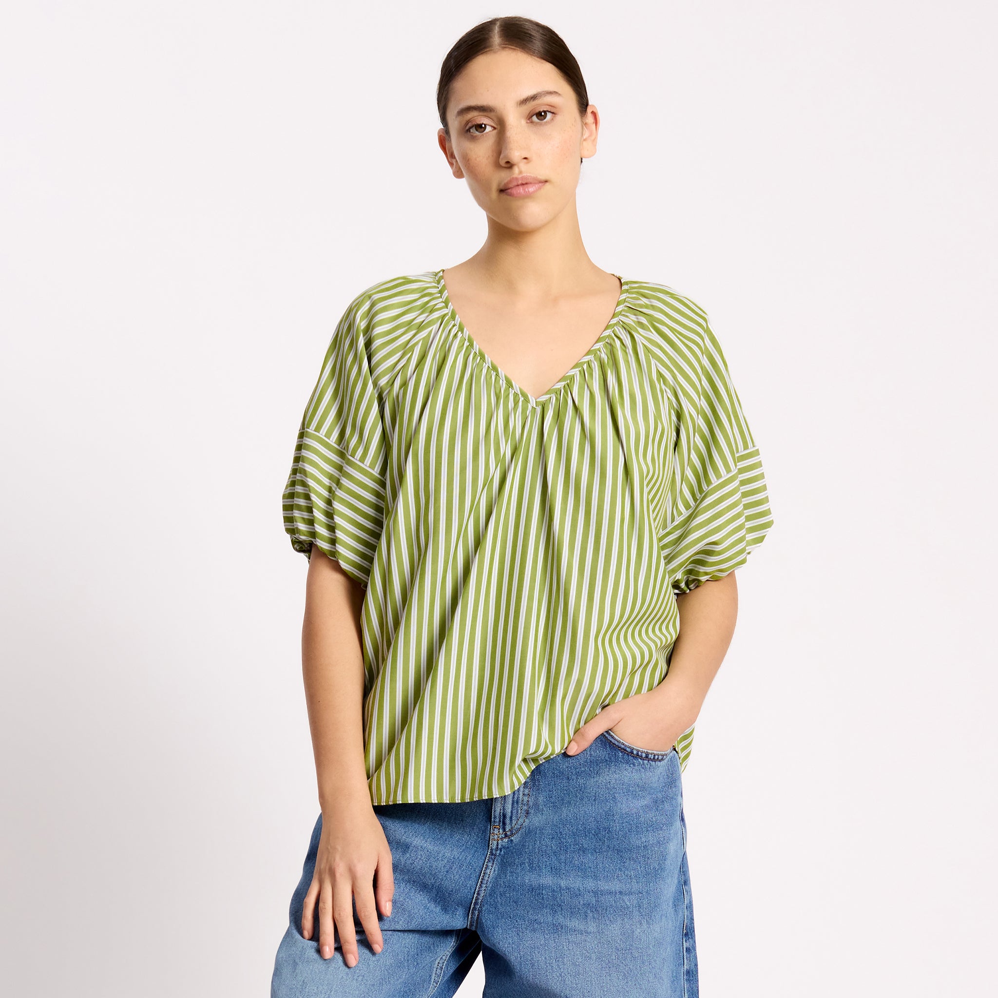 Green Stripe Lantern Top