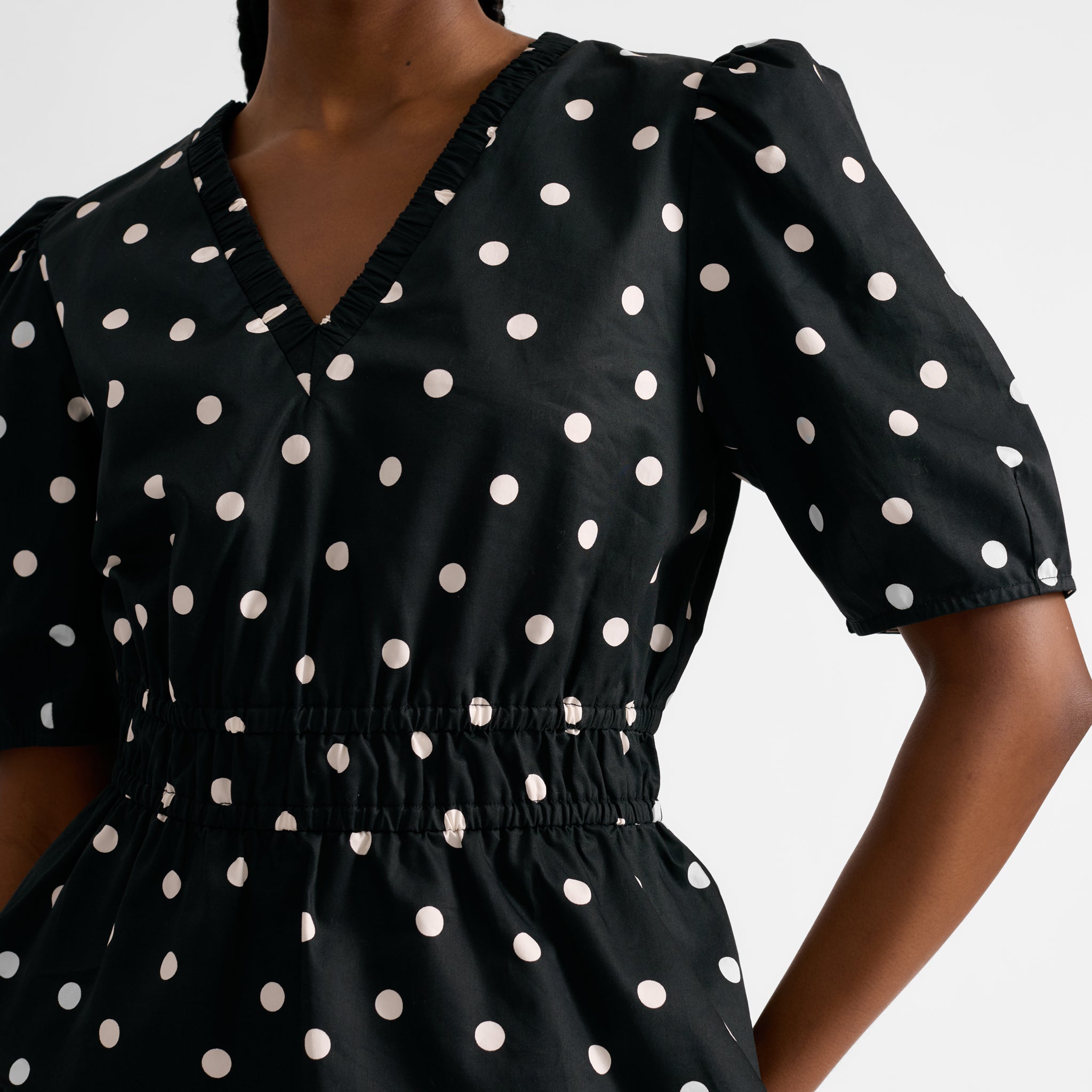 Black and White Spot Elastic Waist Top