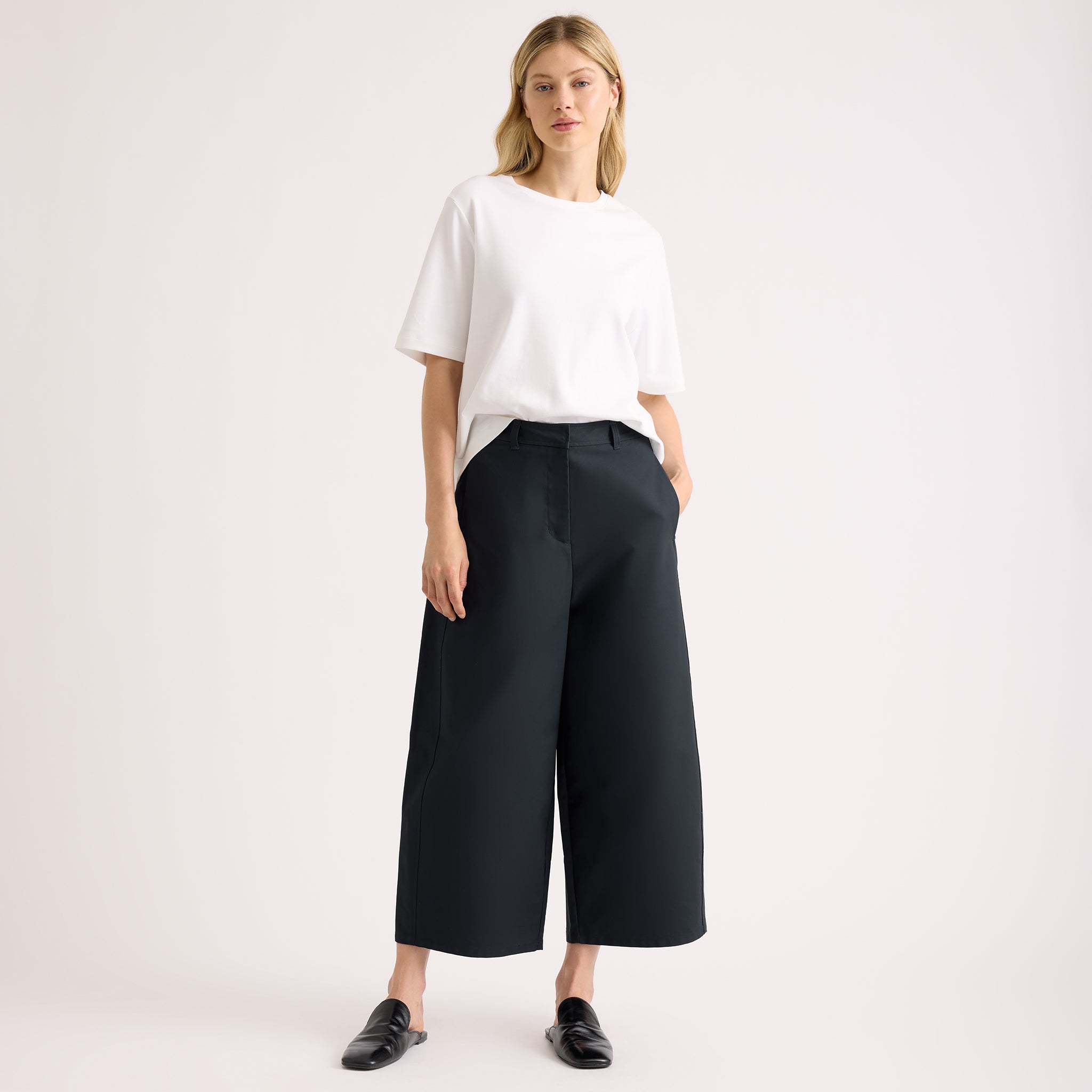 Navy Wide Leg Barrel Trousers