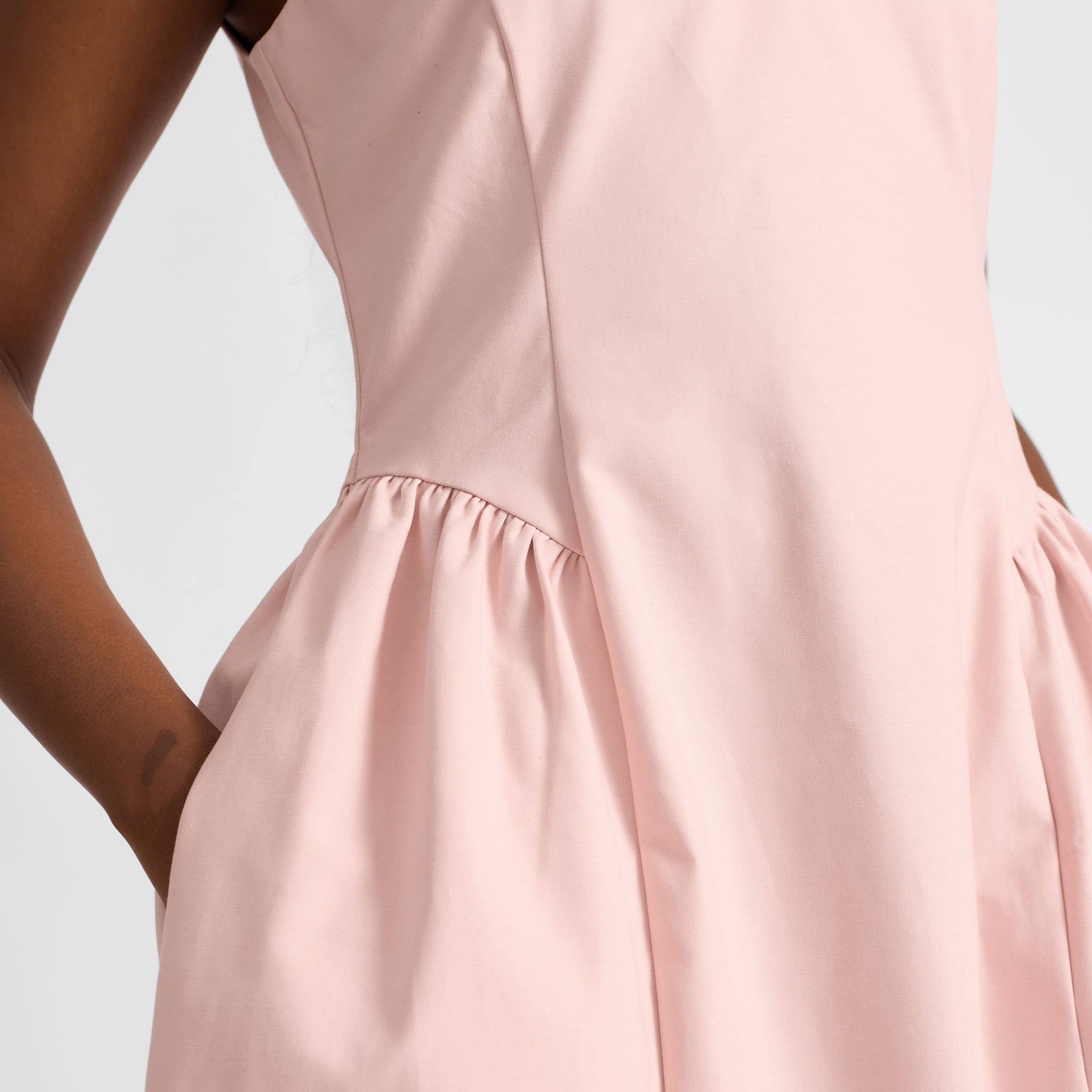 Cotton Sateen Gathered Side Dress