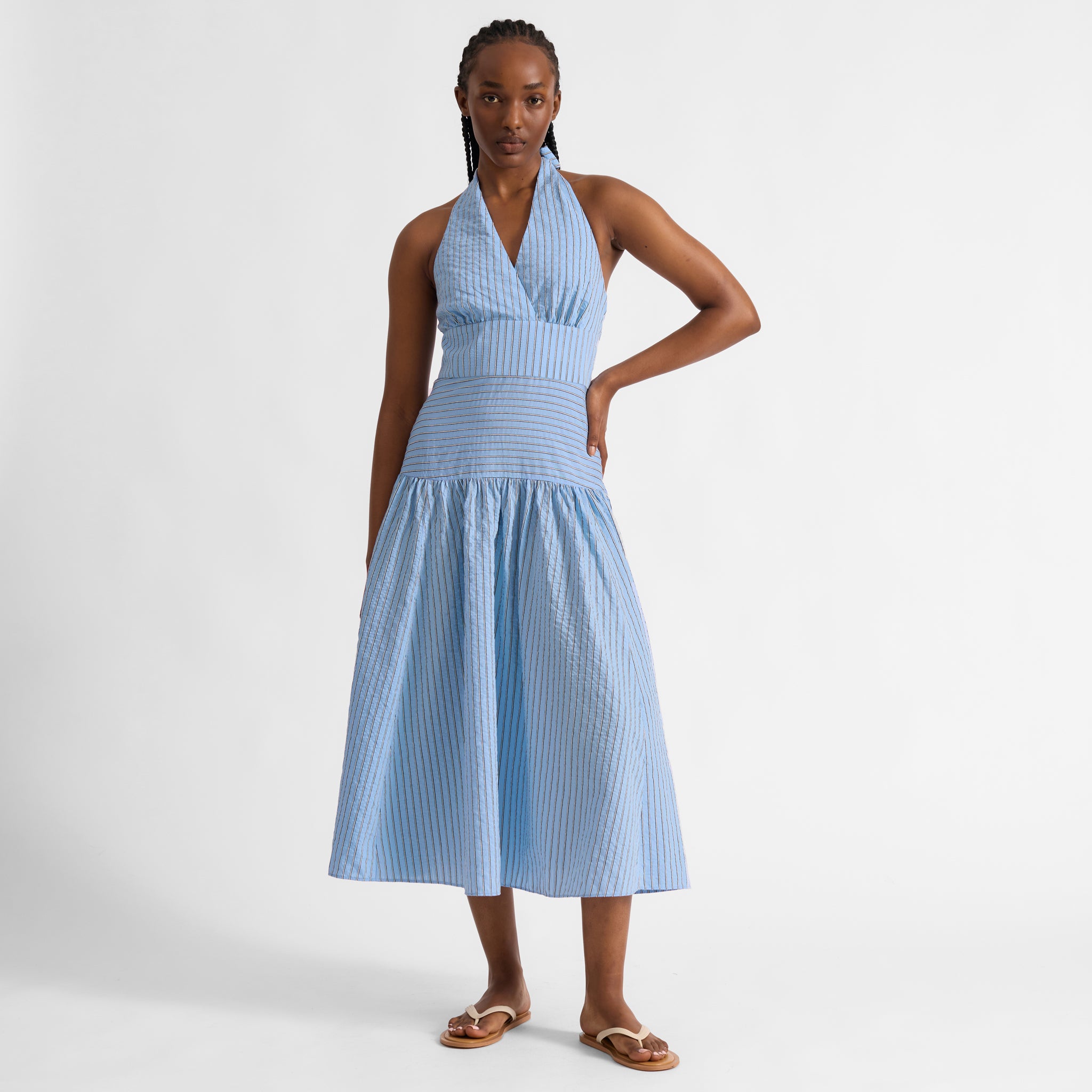 Blue Stripe Halter Neck Dress | Sustainable Womenswear | Albaray Blue Stripe Halter Neck Dress | Sustainable Womenswear | Albaray