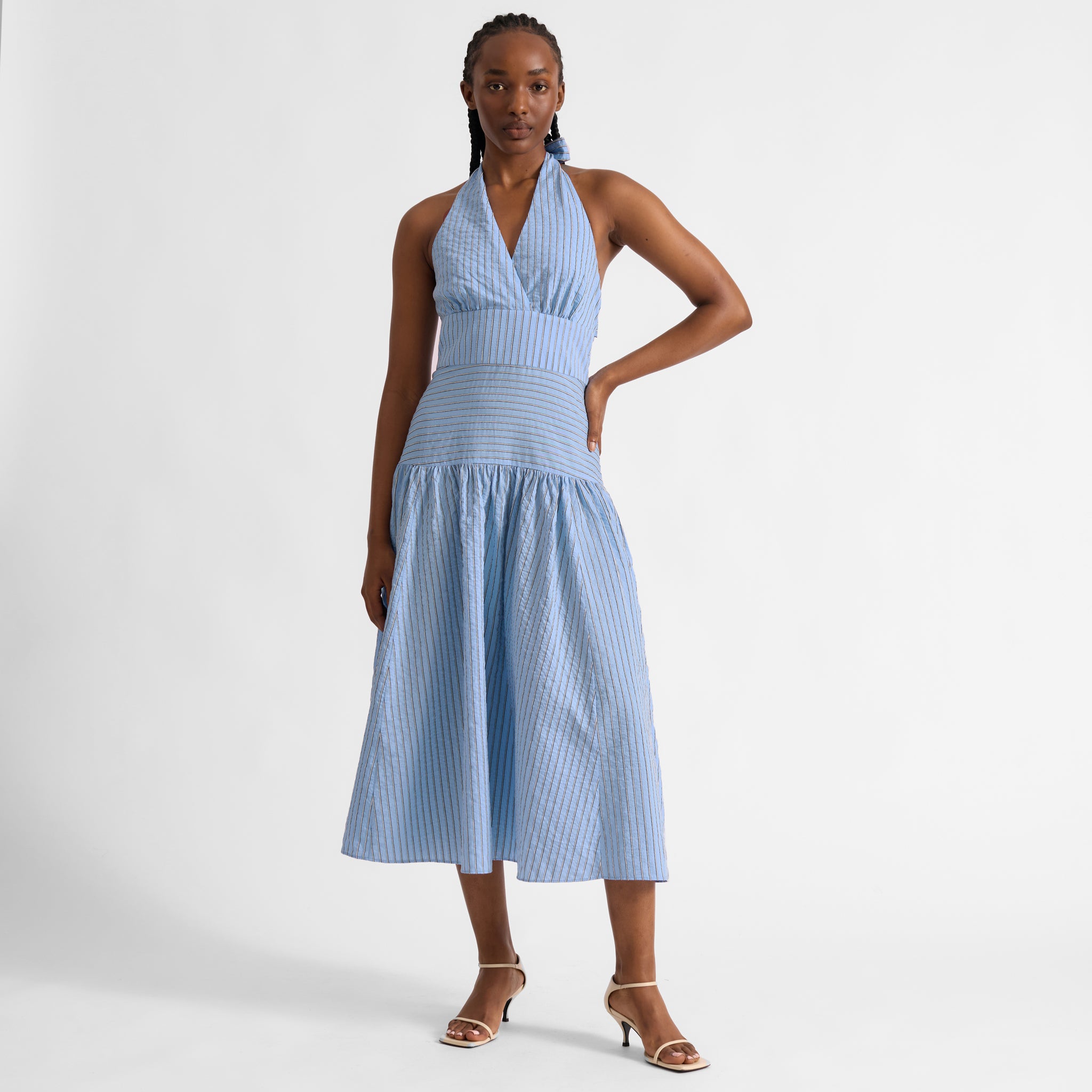 Blue Stripe Halter Neck Dress