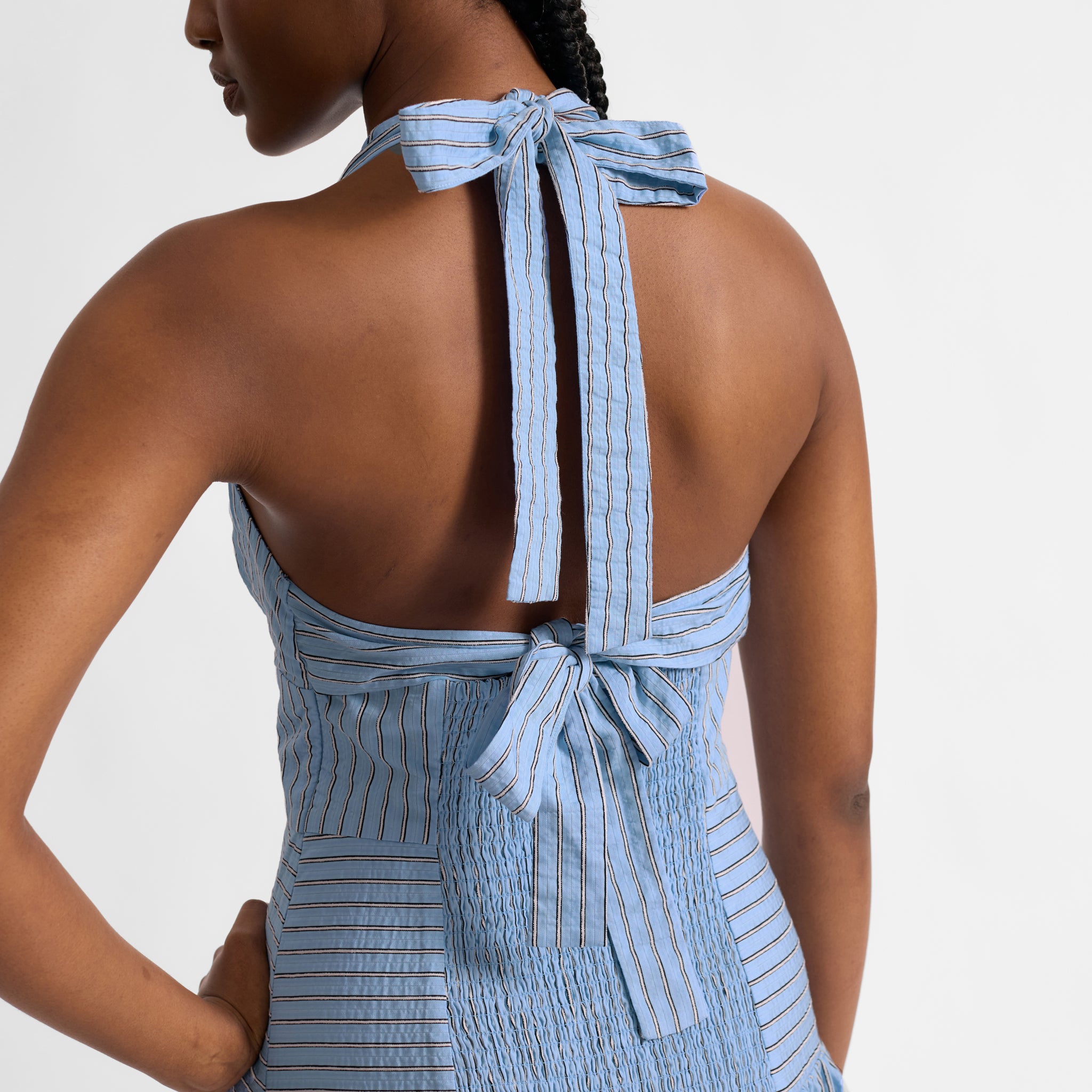 Blue Stripe Halter Neck Dress - 8
