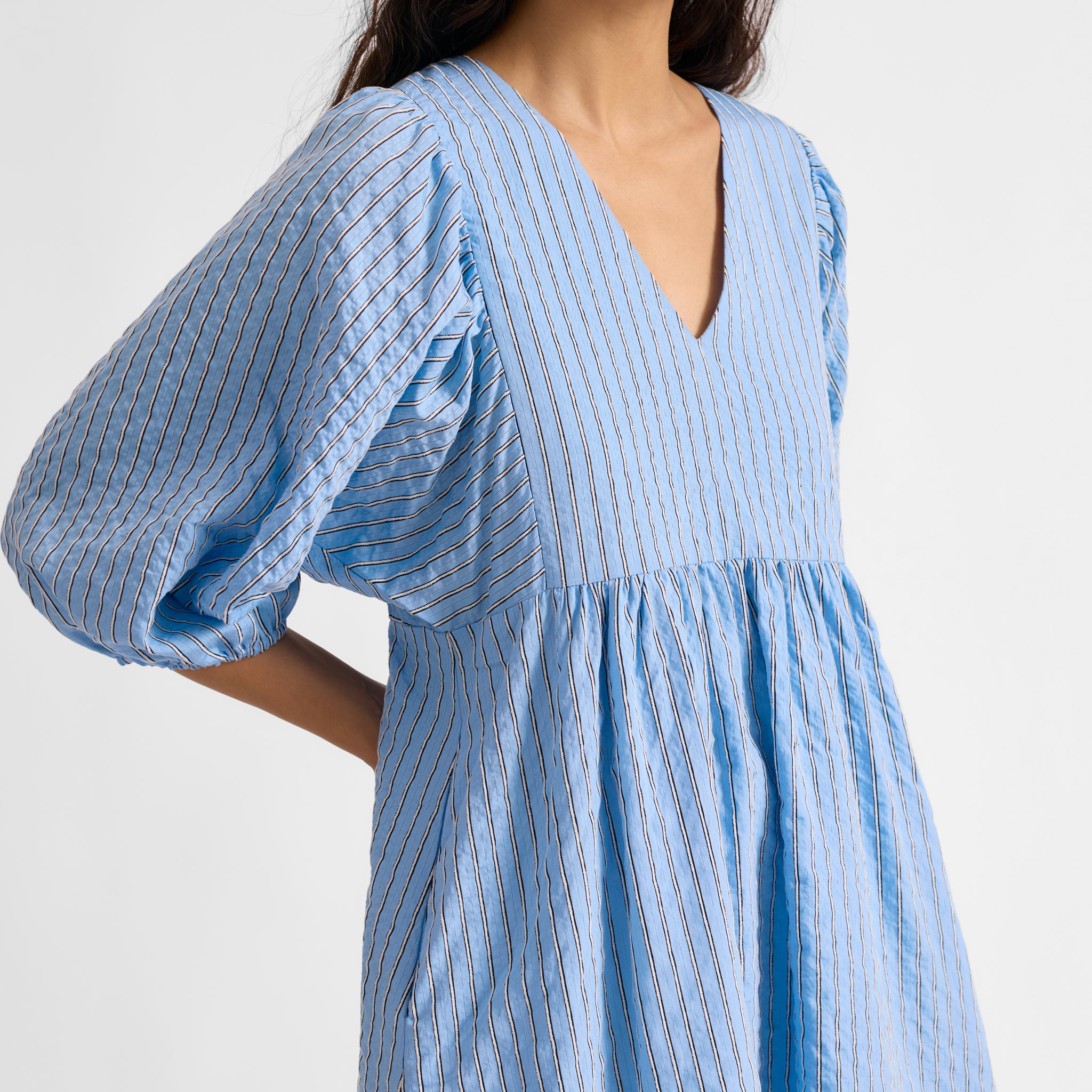 Blue Stripe V Neck Dress