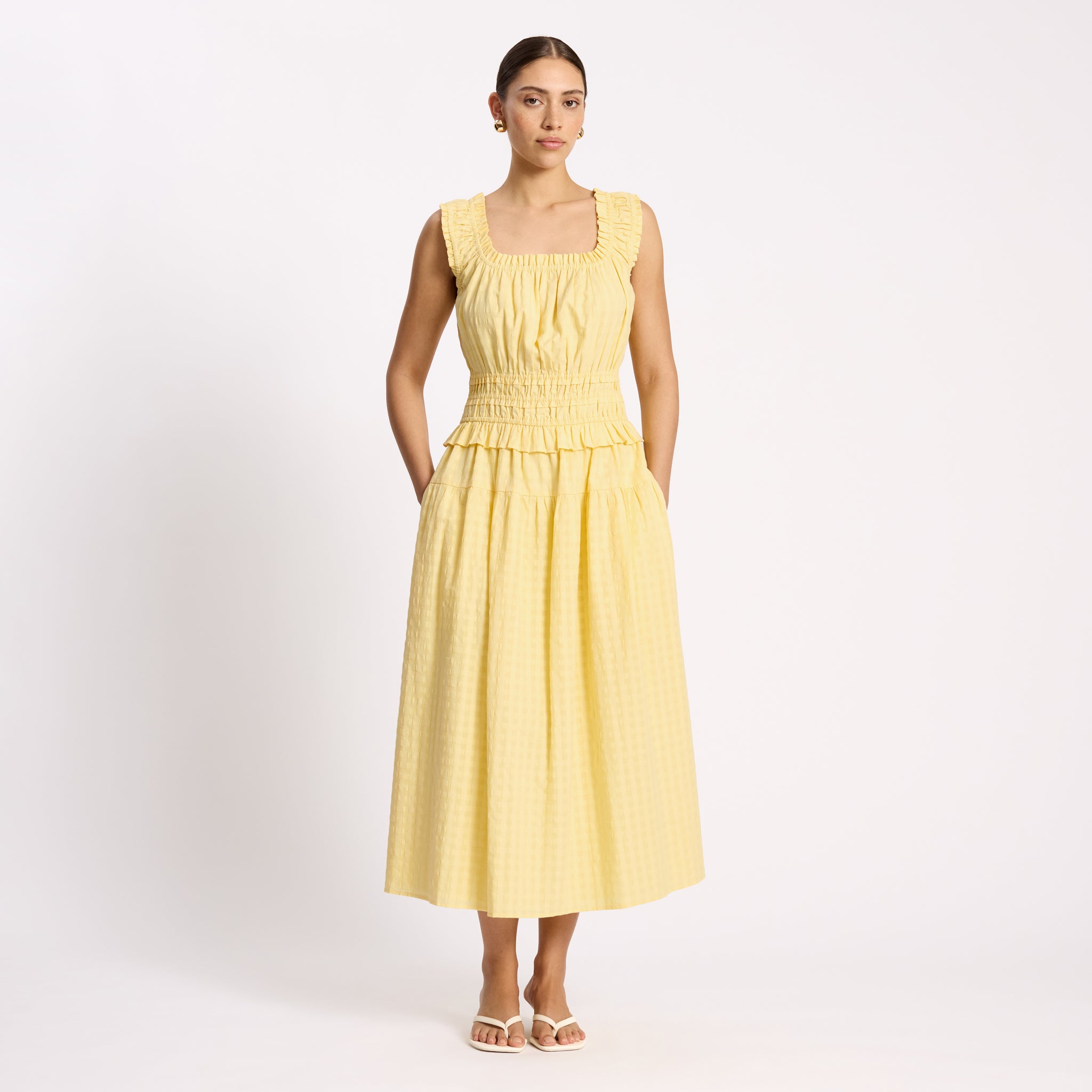 Seersucker Square Neck Dress