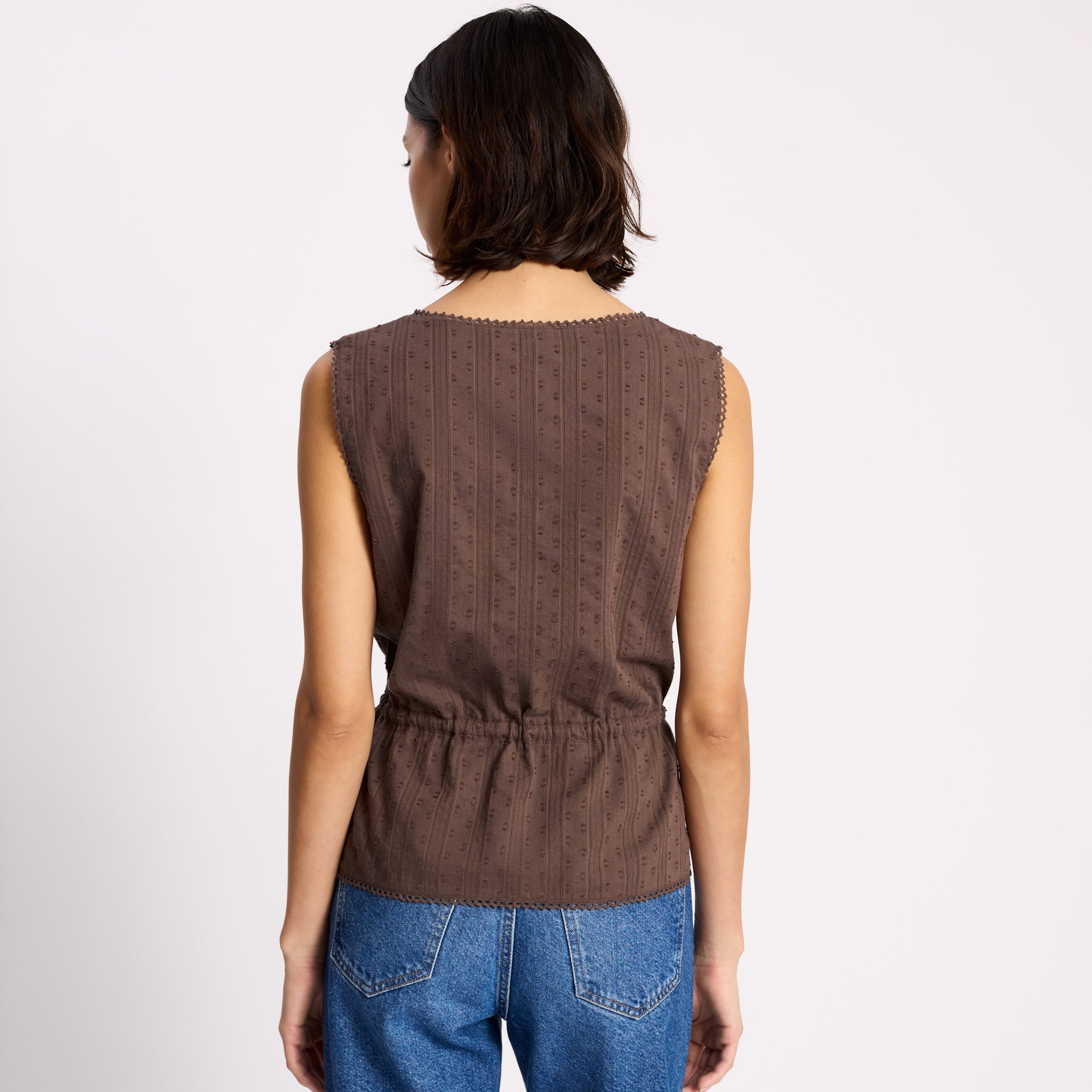 Drawstring Waist Button Through Top