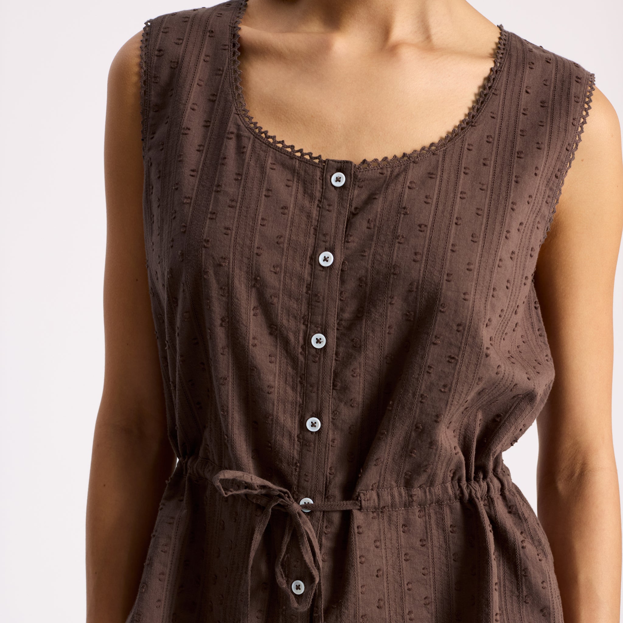 Drawstring Waist Button Through Top