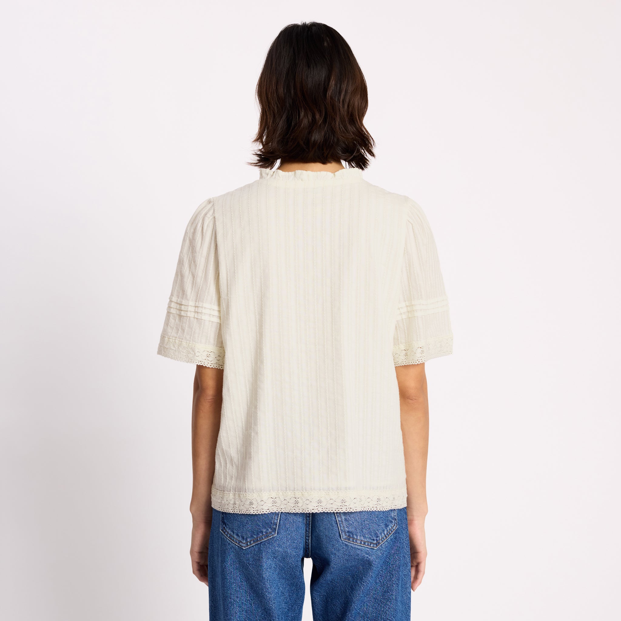 Pintuck Sleeve Button Through Top